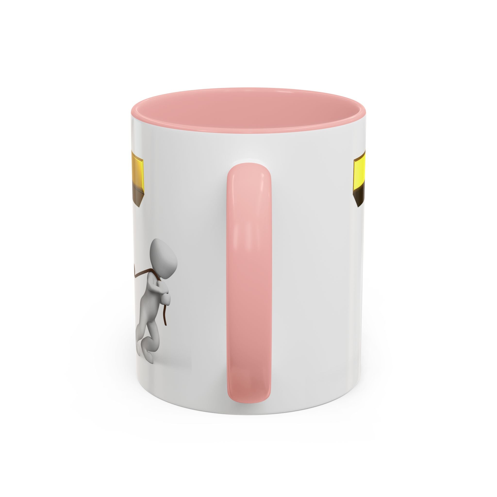 3D Stick Figure Tugging Gold Letter T Mug | Accent Coffee Mug