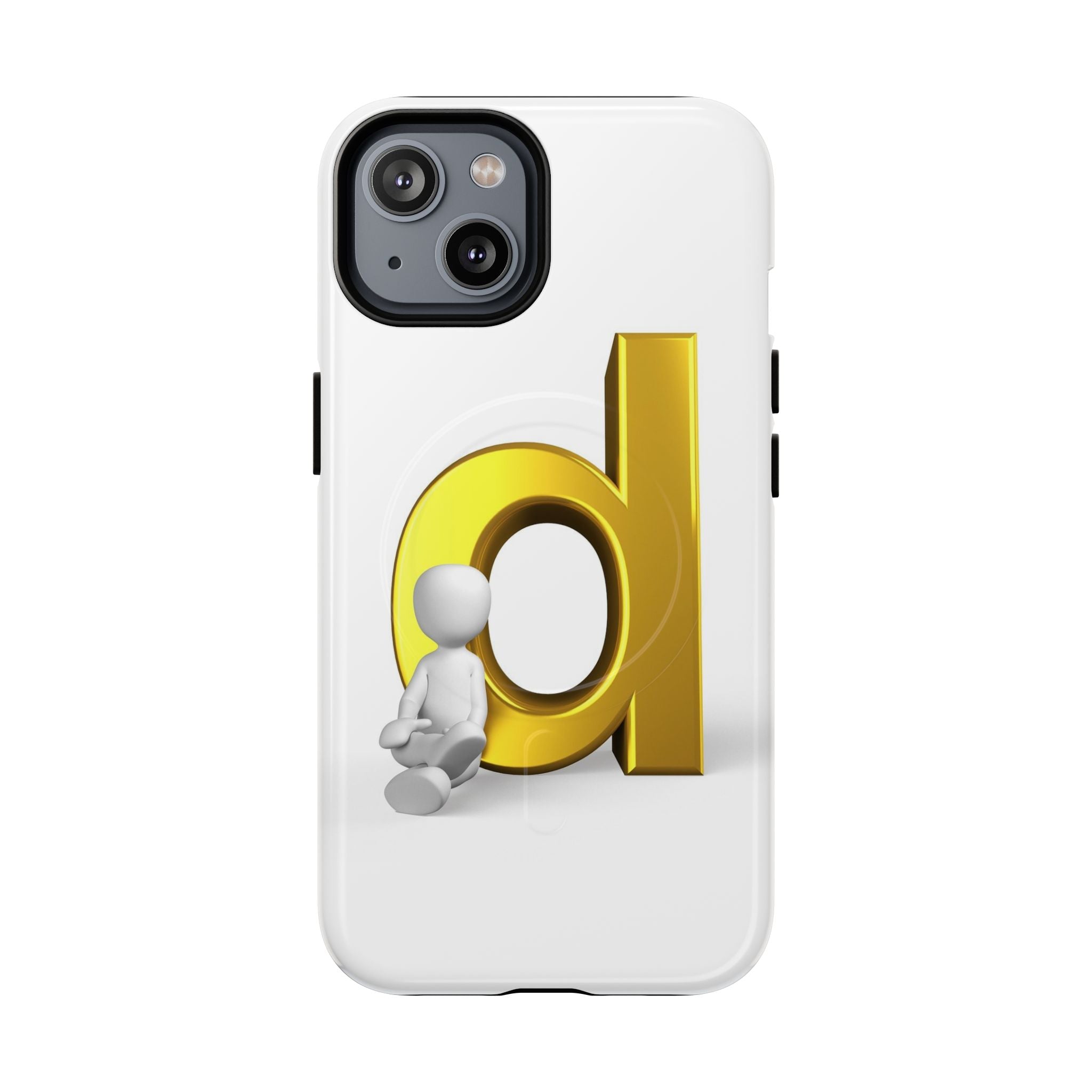 Coque de téléphone Lettre D dorée avec personnage assis | Coque magnétique