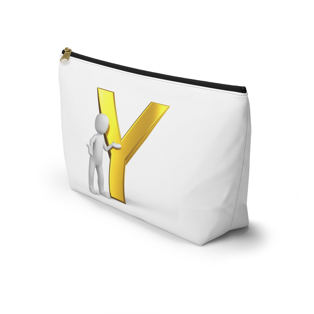 Gold Letter Y with Figure Accessory Pouch | Monogram Makeup Bag