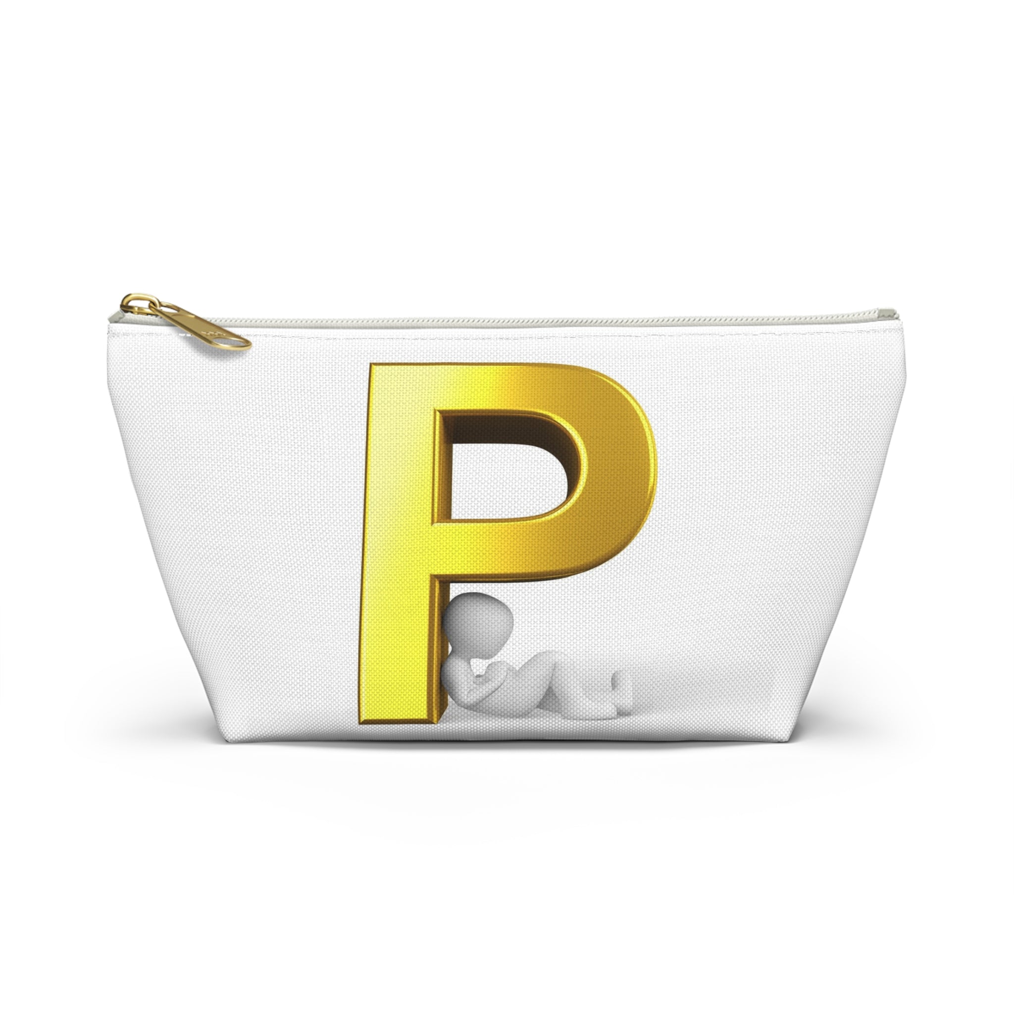 Gold Letter P monogram accessory pouch | T-bottom cosmetic bag