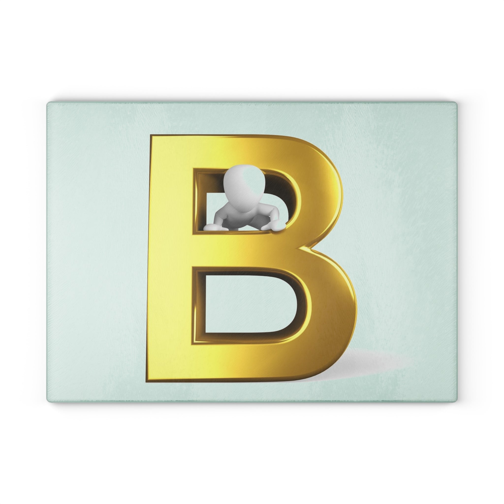 Gold Letter B with 3D Figure Glass Cutting Board | Alphabet Initial Kitchen Decor