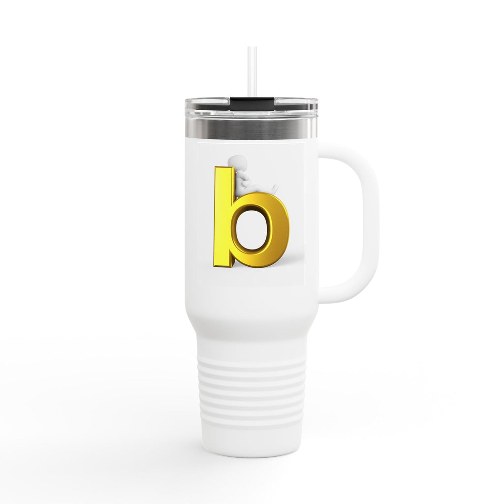 Gold 3D Letter B Travel Mug | 40oz Insulated Tumbler with Handle
