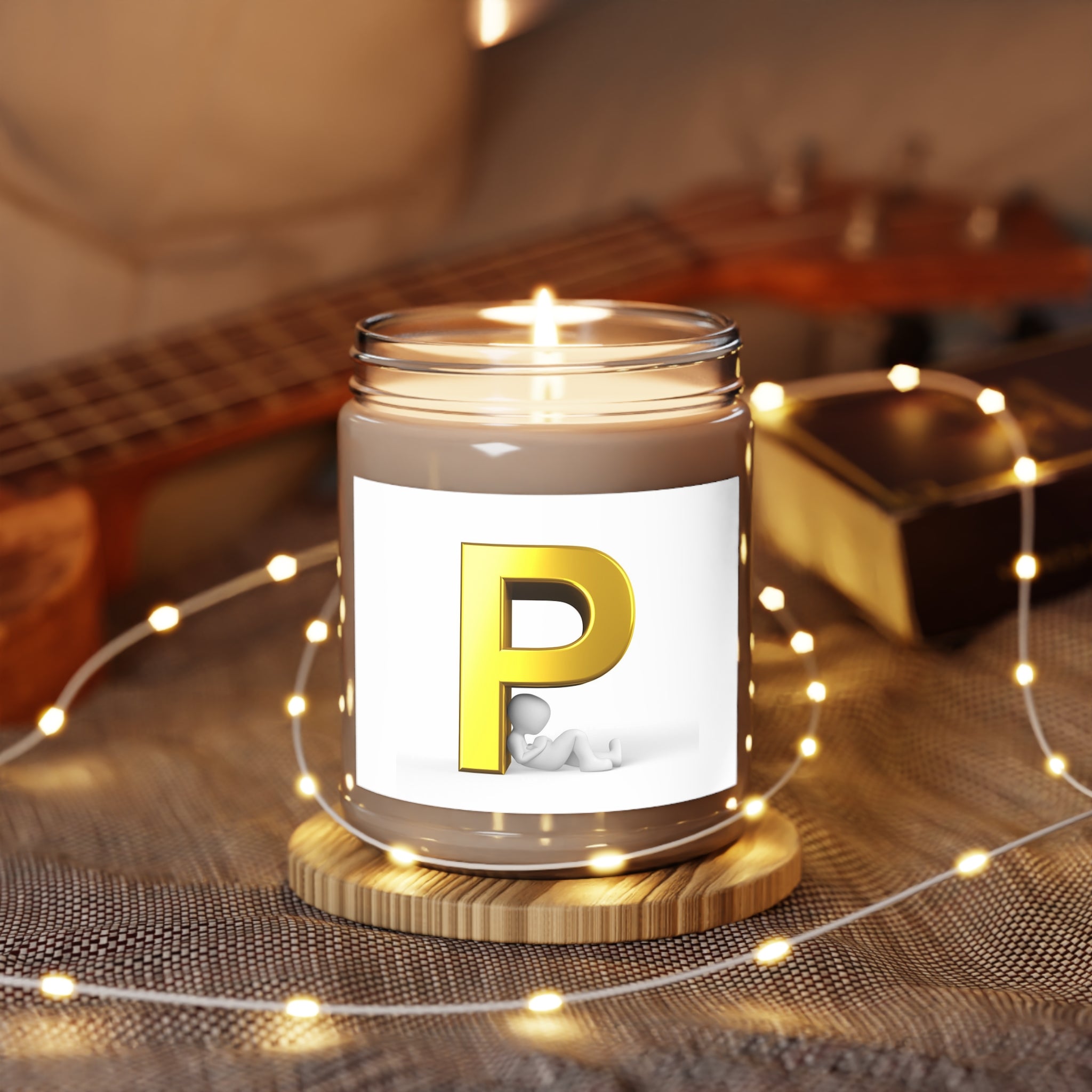 Gold Letter P Initial Candle 9oz Soy Candle