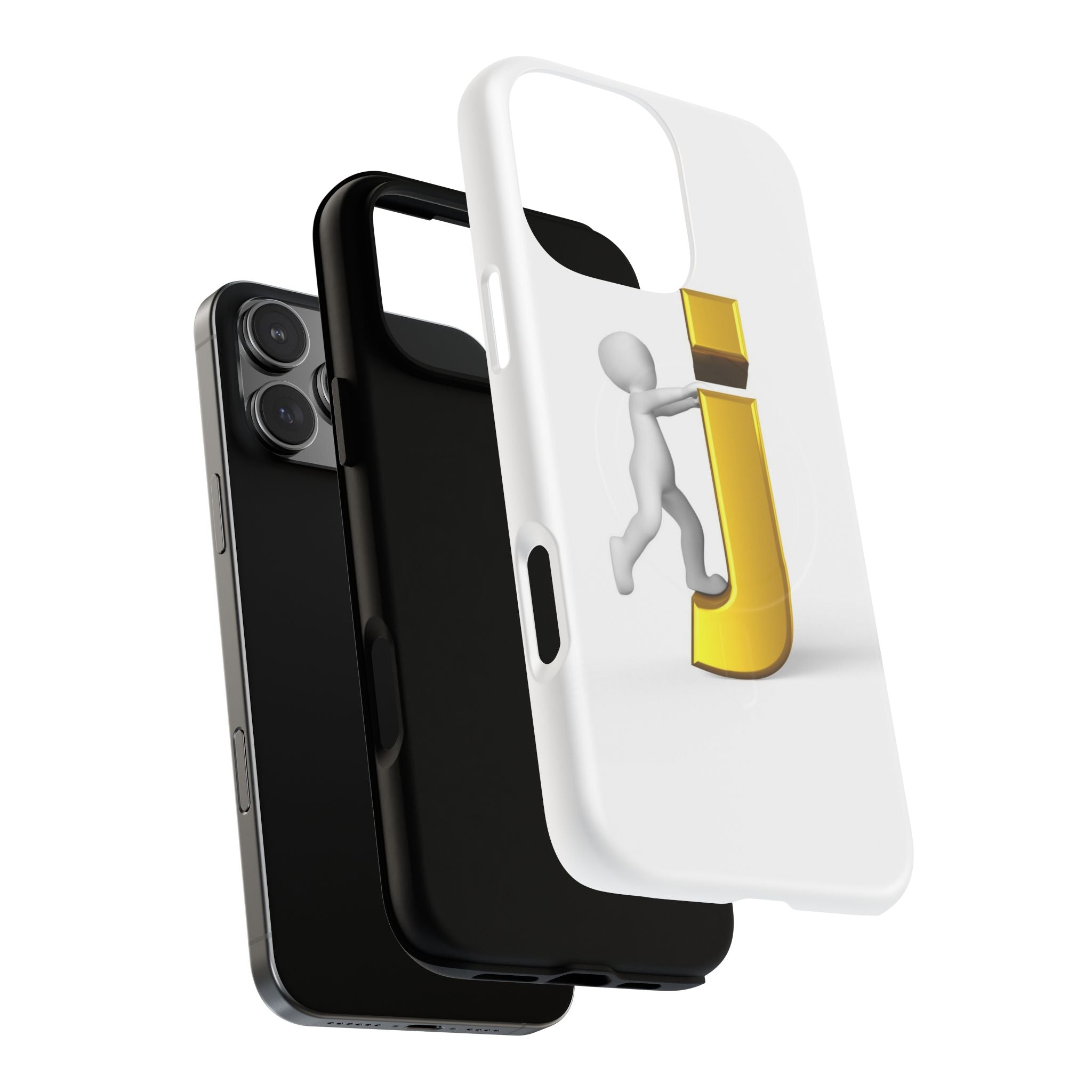 3D Stick Figure Pushing Gold Letter J Phone Case | Tough Magnetic Case