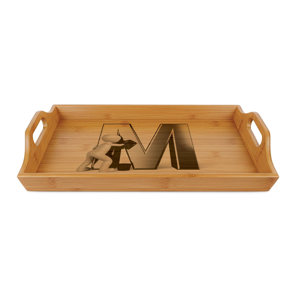 Monogram Letter M Engraved Bamboo Serving Tray | Personalized Initial Tray