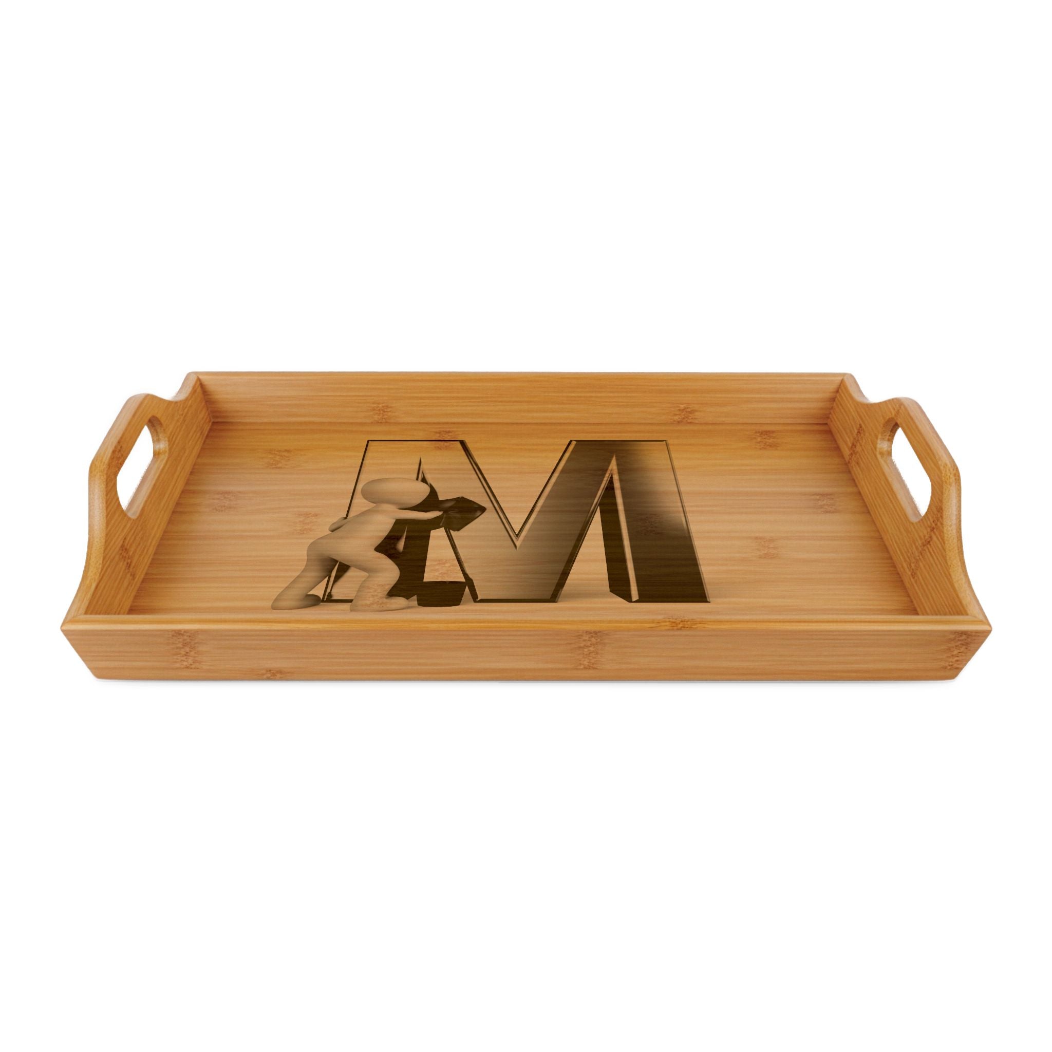 Monogram Letter M Engraved Bamboo Serving Tray | Personalized Initial Tray