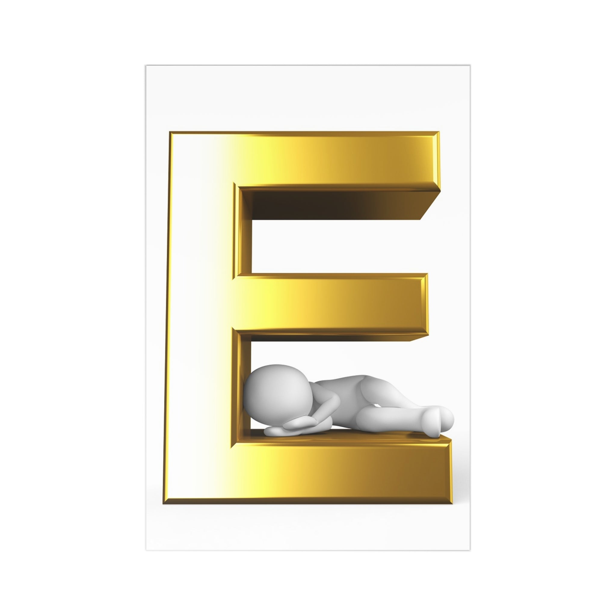 Gold 3D Letter E Postcards, Alphabet Letter E Stationery Set (7 pcs)