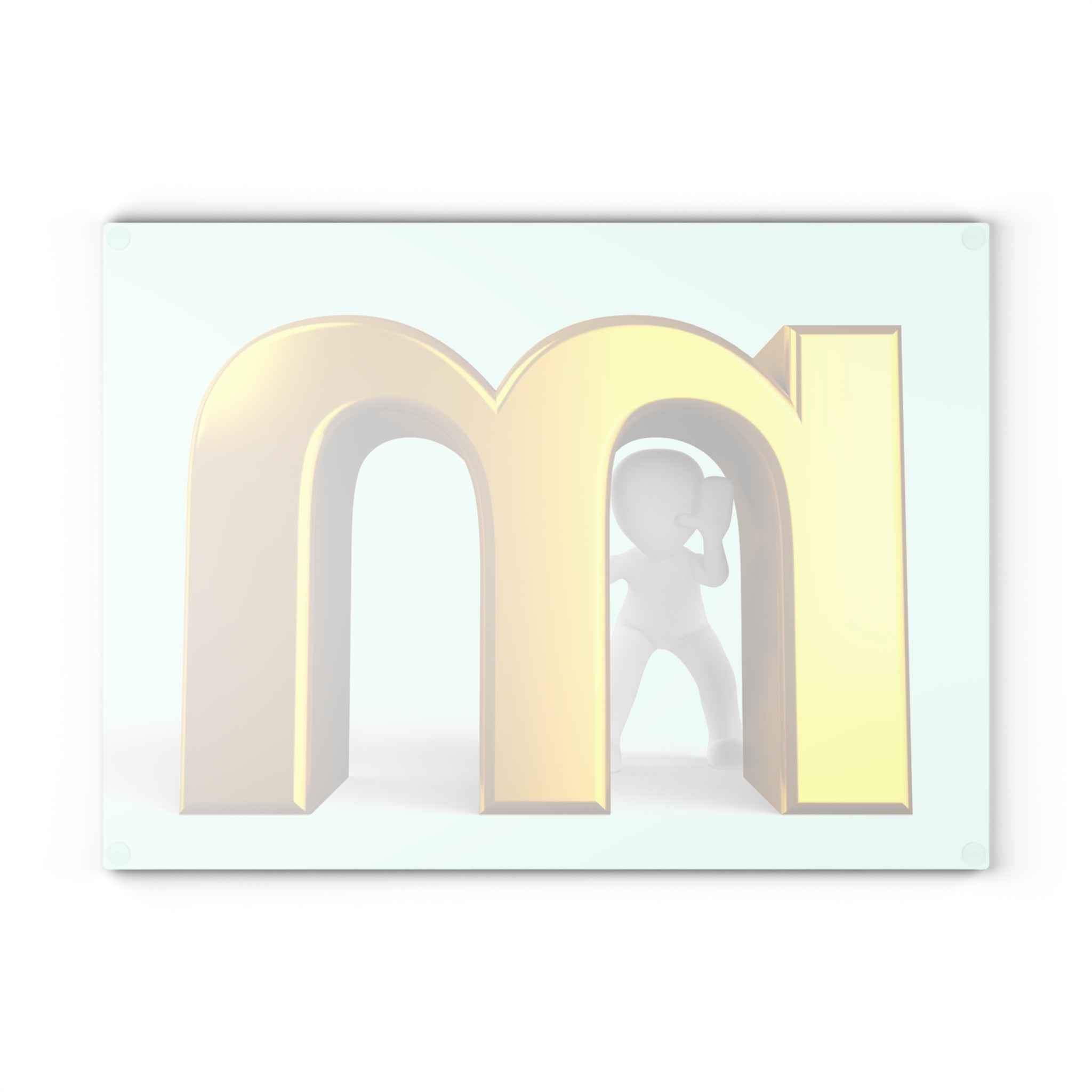 Gold Letter M with 3D Figure Glass Cutting Board | Monogram Kitchen Decor