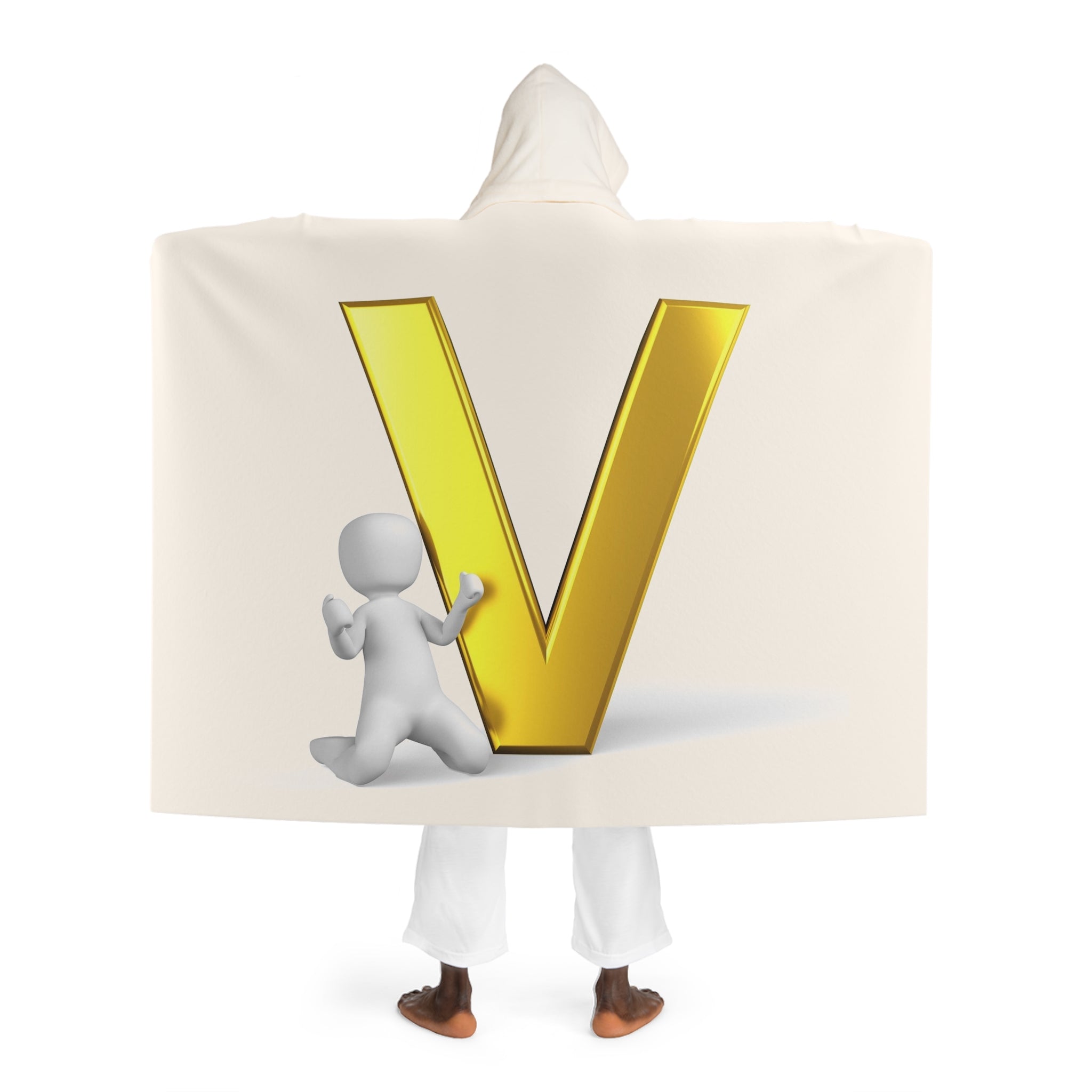 Gold letter V With Figure Hooded Blanket | Sherpa Fleece Hooded Blanket