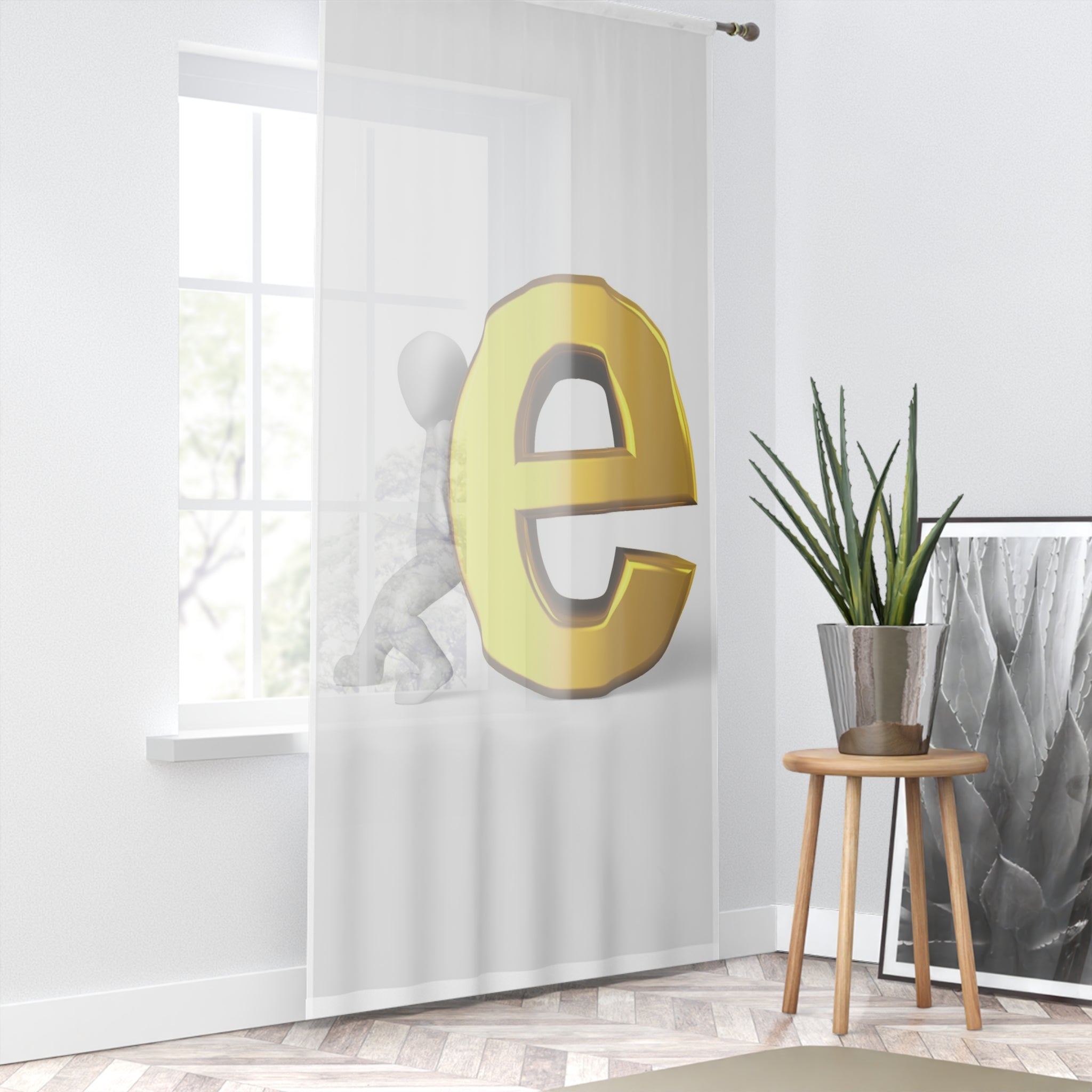 Gold Letter E design Window Curtain | Monogram Initial Home Décor