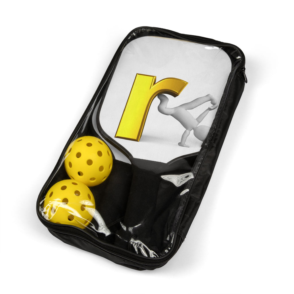 Yellow R Letter Figure Pickleball Paddle Set | Pickleball Kit with Balls
