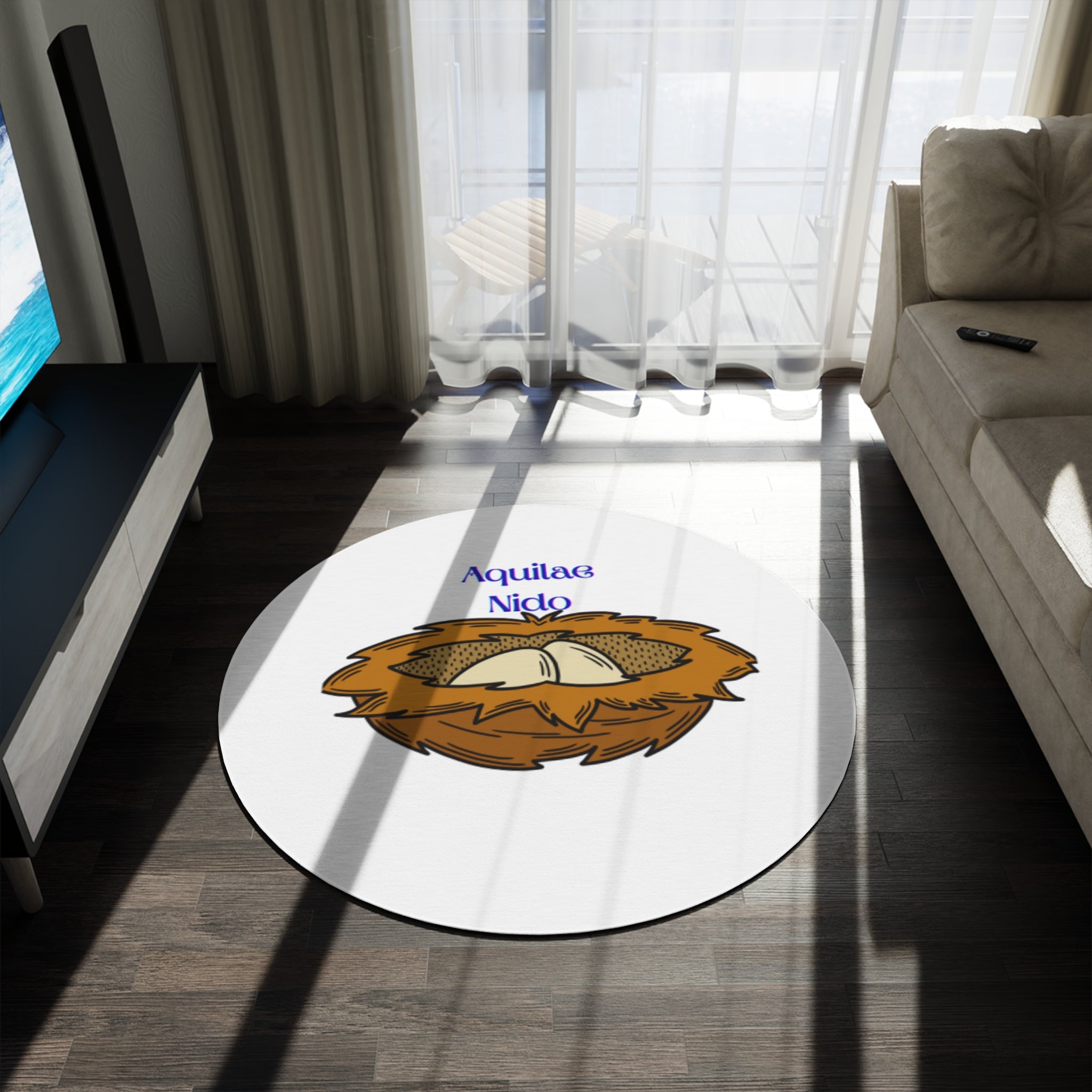 Aquilae Nido bird nest illustration round rug | nursery decor, nature motif