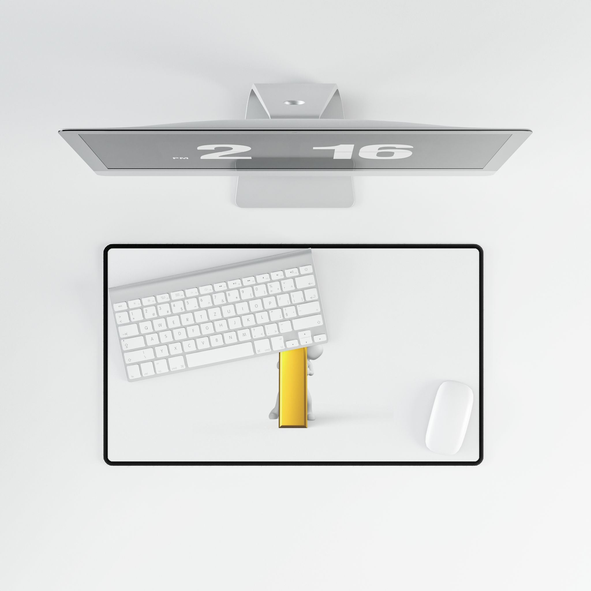 3D Figure Pushing Gold Letter i Desk Mat | Desk Mats
