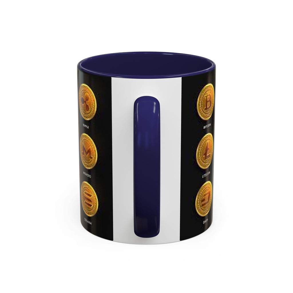 Cryptocurrency Coin Icons Accent Mug | Bitcoin Ethereum Litecoin Doge Coffee Mug