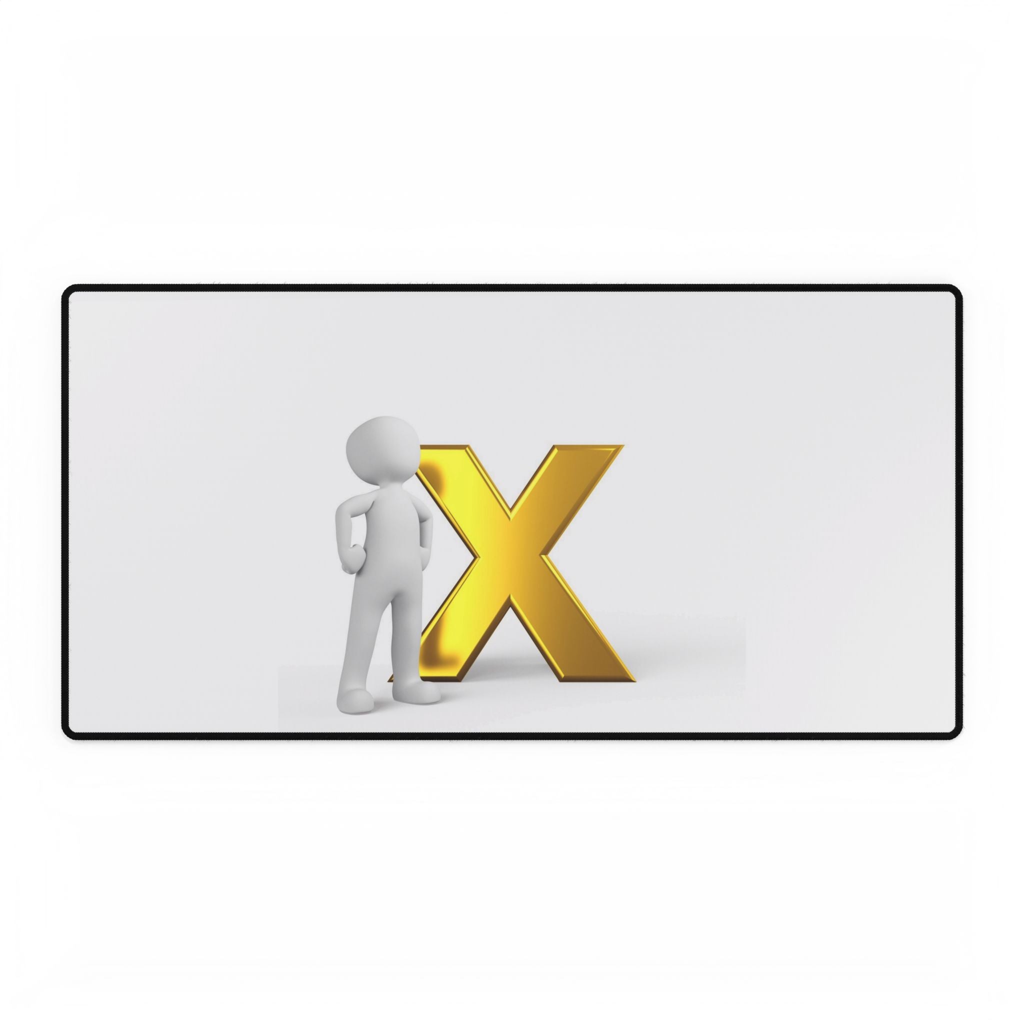 Tapis de bureau 3D Or X avec figurine de penseur | Grand tapis de souris