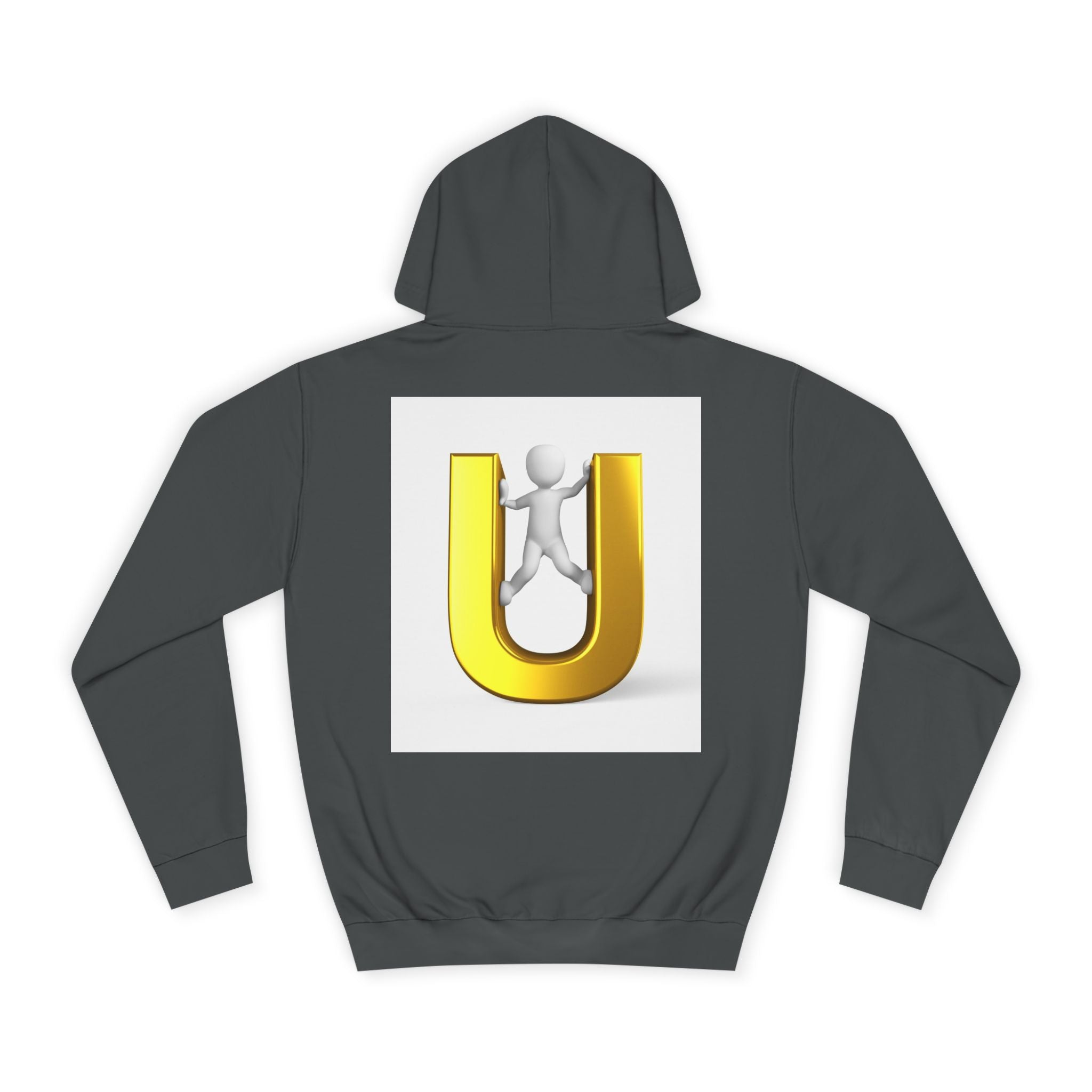 3D Gold Letter U Hoodie | Stick Figure Climbing Typography Sweatshirt