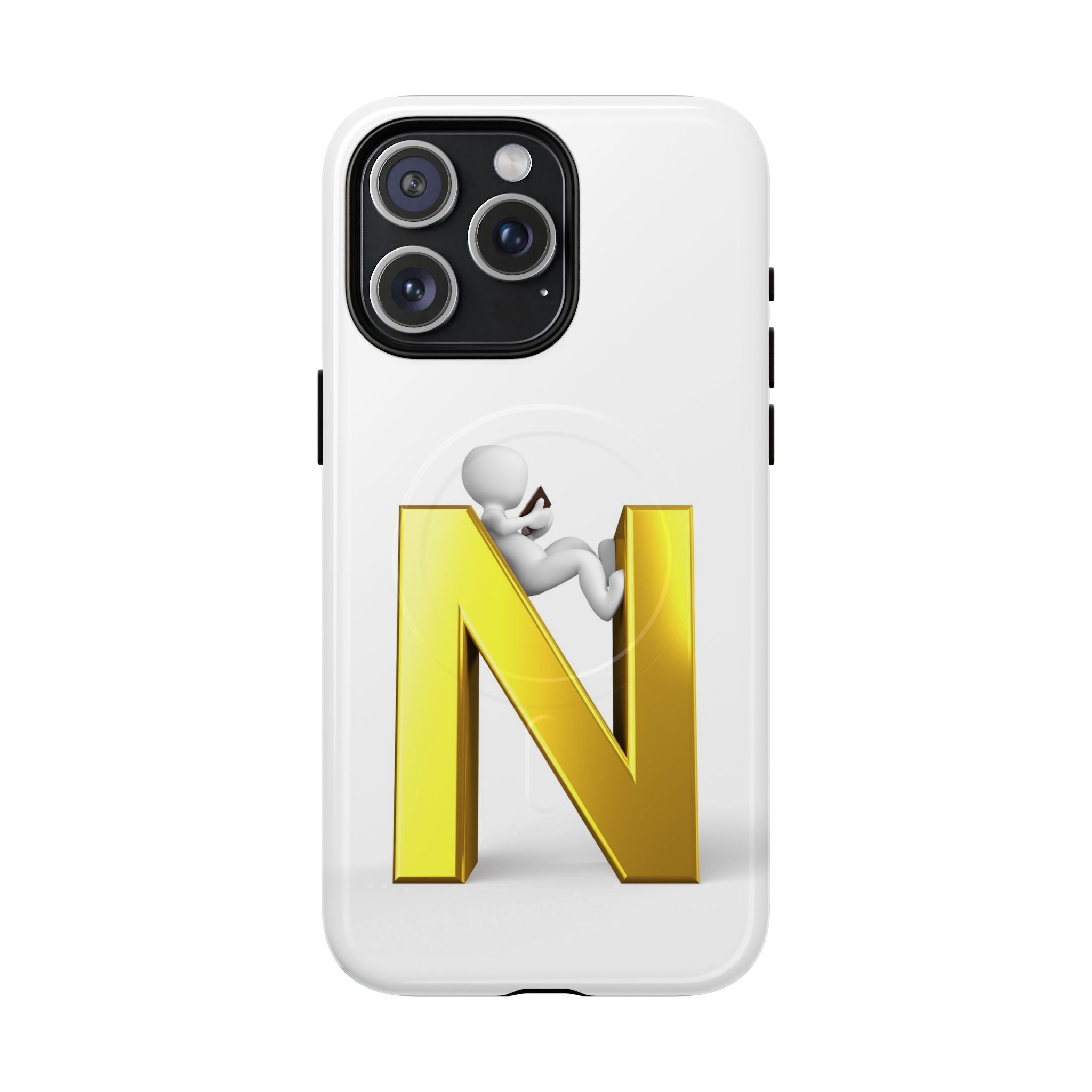 Coque de téléphone en or, lettre N, figure 3D | Coque magnétique robuste