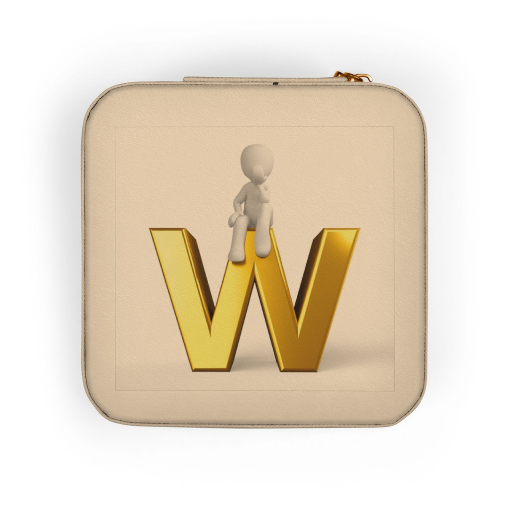 Gold Letter W Monogram Jewelry Travel Case | Compact Pink Organizer