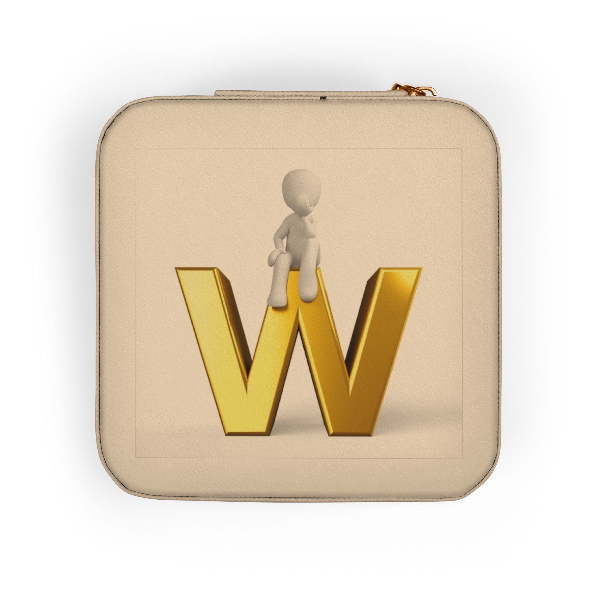 Gold Letter W Monogram Jewelry Travel Case | Compact Pink Organizer