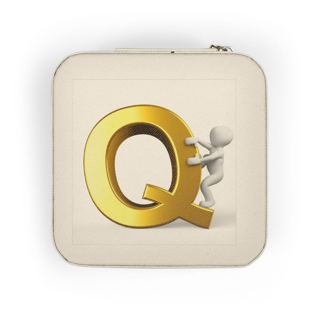 Gold Letter Q Monogram Jewelry Travel Case | Compact Square Organizer