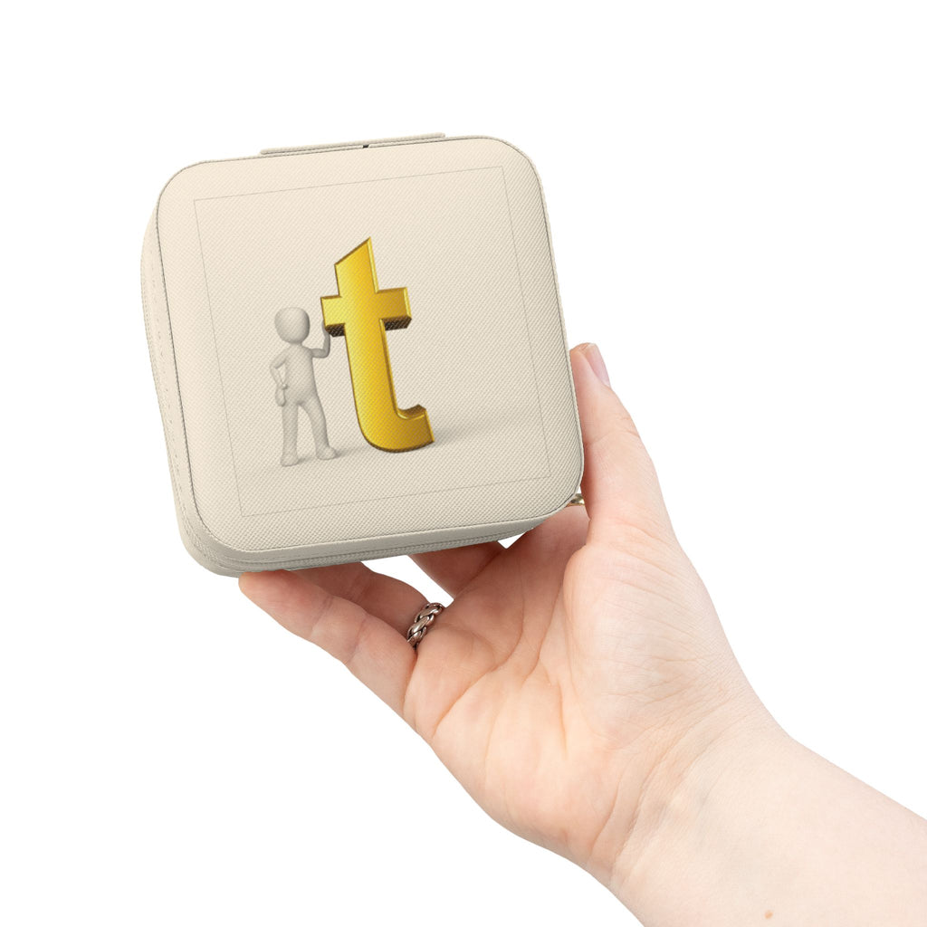 Minimalist Gold Letter T Jewelry Travel Case | Compact Portable Organizer
