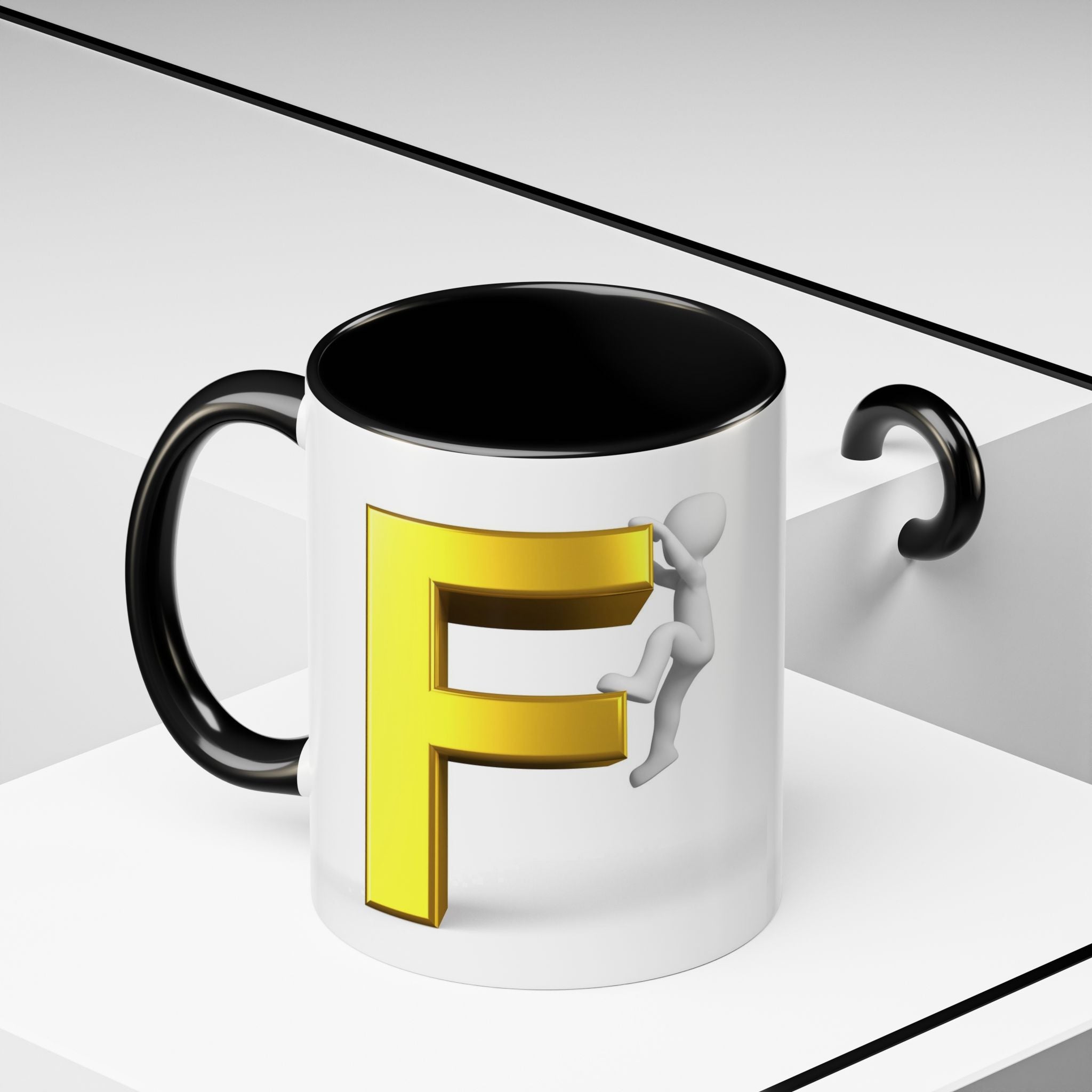 Gold Letter F with Climbing Figure Mug | Accent Coffee Mug 11oz 15oz