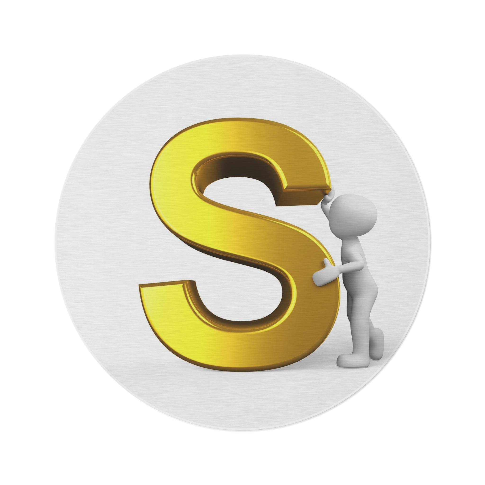 Gold Letter S with 3D Figure Round Rug | Monogram Initial Home Decor