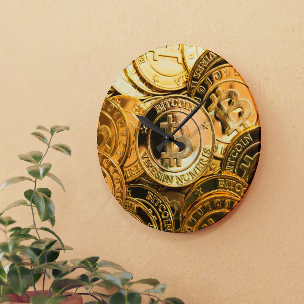 Bitcoin Coin Stack Acrylic Wall Clock | Cryptocurrency Decor