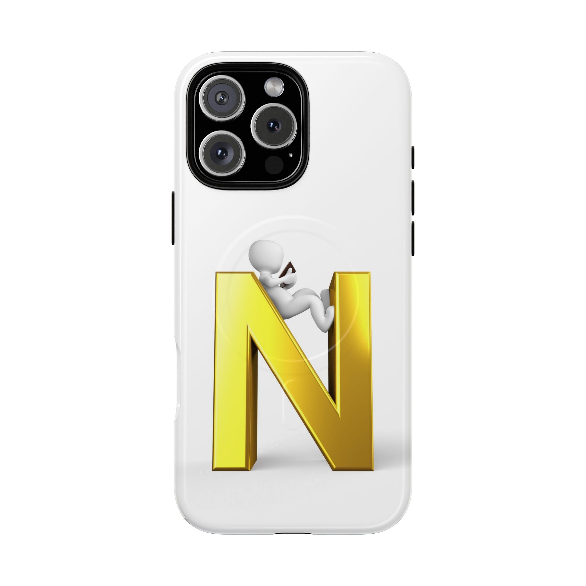 Coque de téléphone en or, lettre N, figure 3D | Coque magnétique robuste