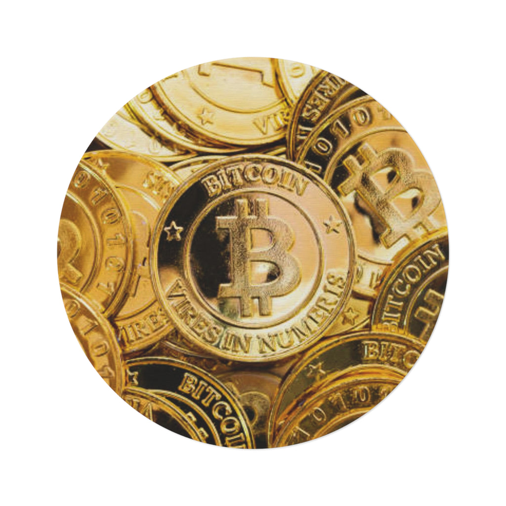 Bitcoin Coin Pile Round Rug | Cryptocurrency Decor, Gold Coin Pattern