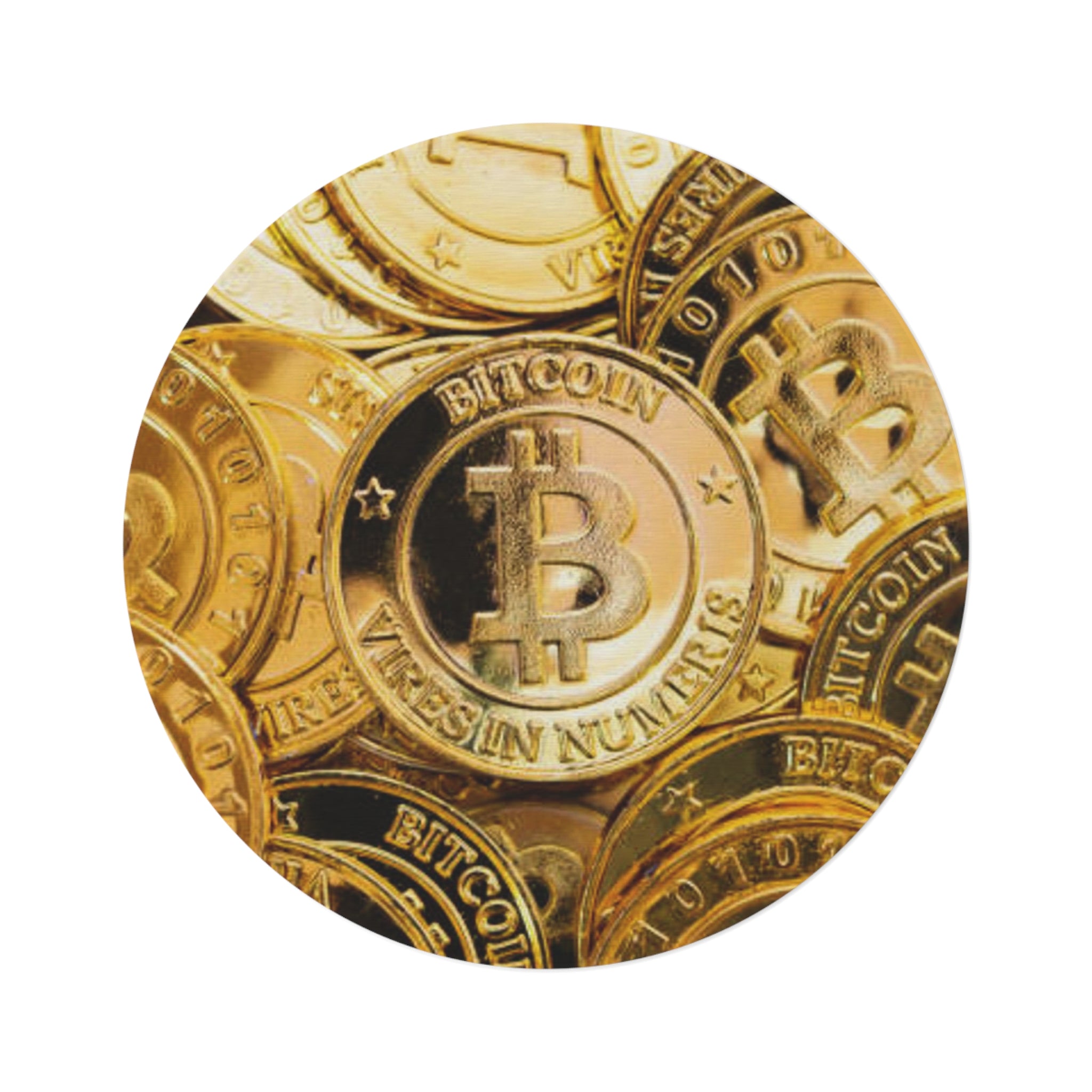 Bitcoin Coin Pile Round Rug | Cryptocurrency Decor, Gold Coin Pattern
