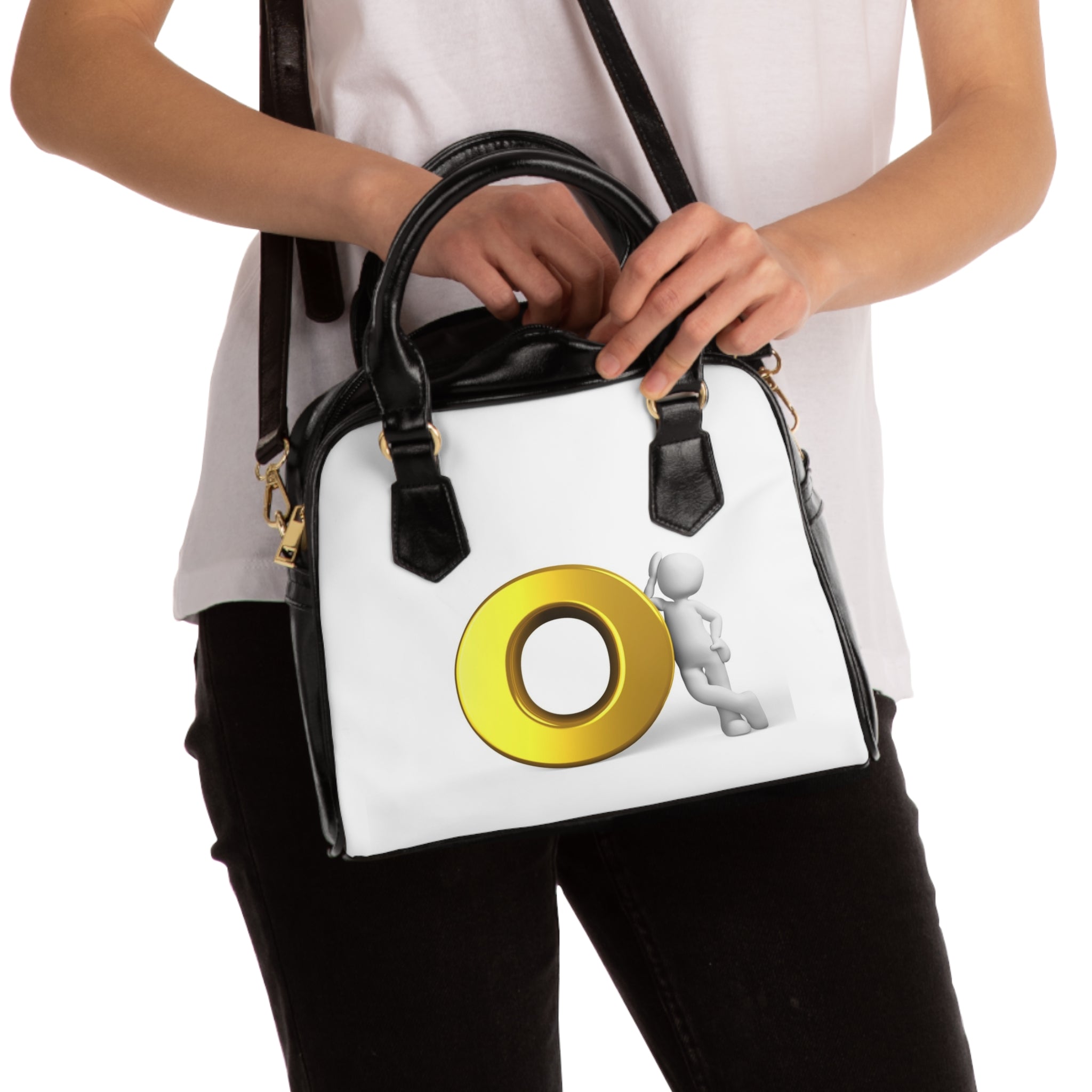 3D Gold Letter O with Figure Shoulder Handbag | Minimalist Graphic Purse