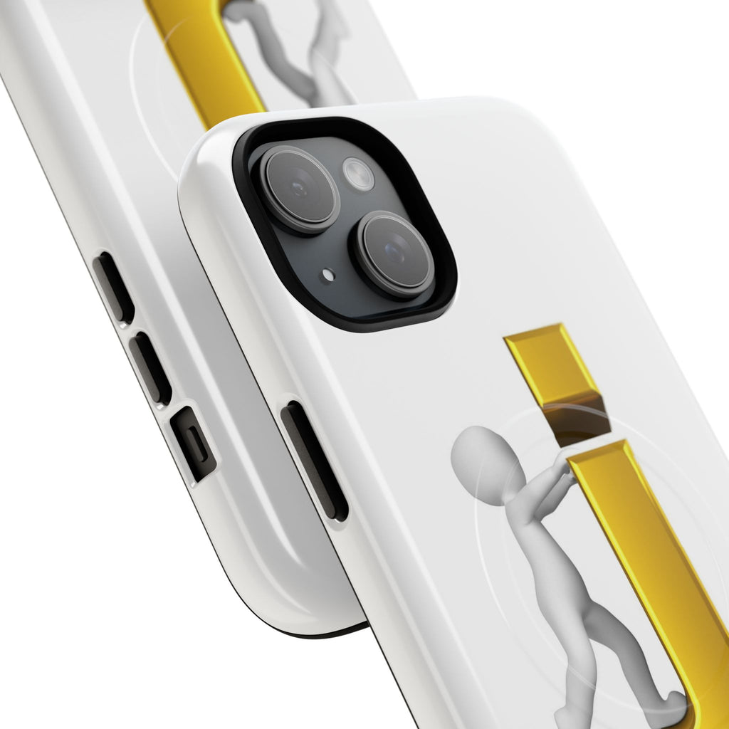 3D Stick Figure Pushing Gold Letter J Phone Case | Tough Magnetic Case