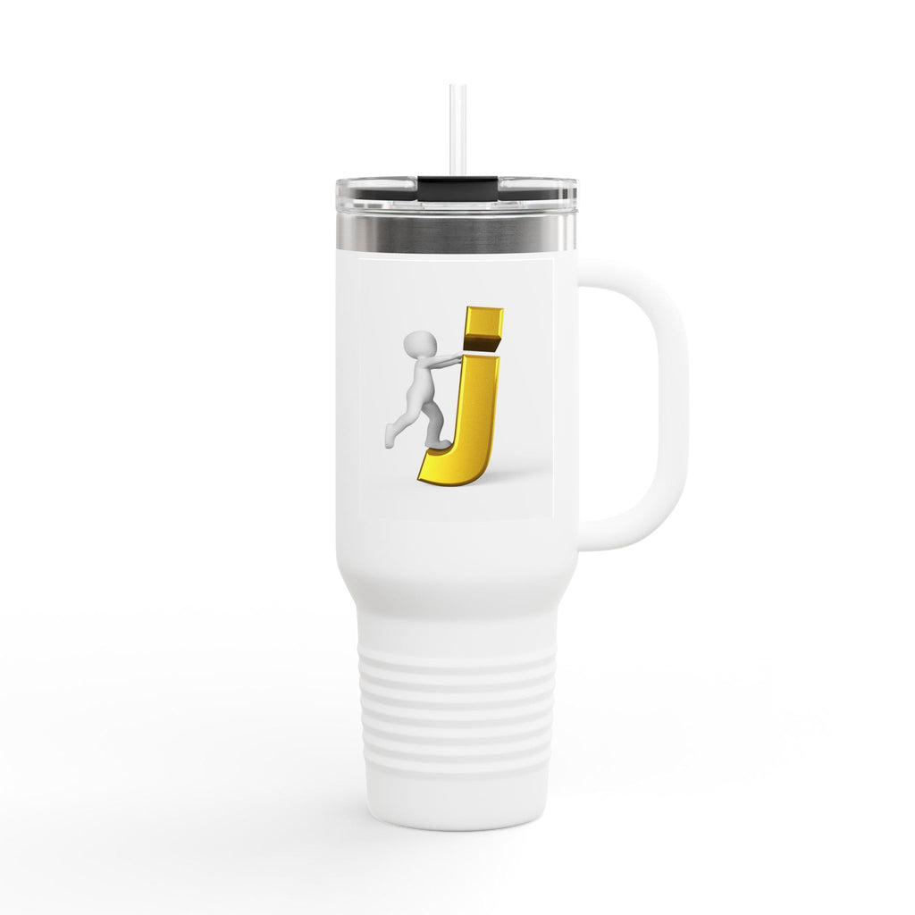 3D Stick Figure Pushing Letter J Travel Mug | 40oz Insulated Tumbler