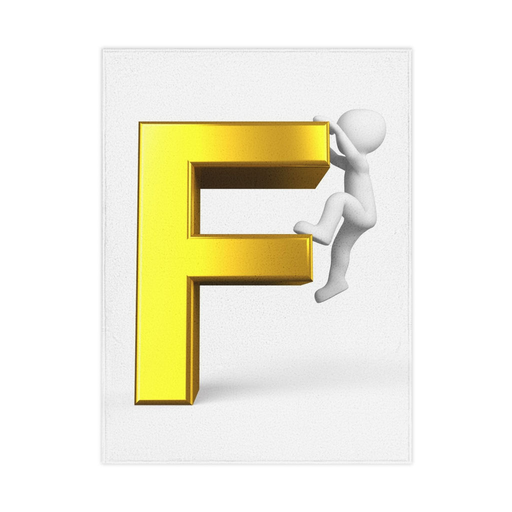 Letter F Climbing Figure Toddler Blanket | Gold Initial Alphabet Nursery Decor