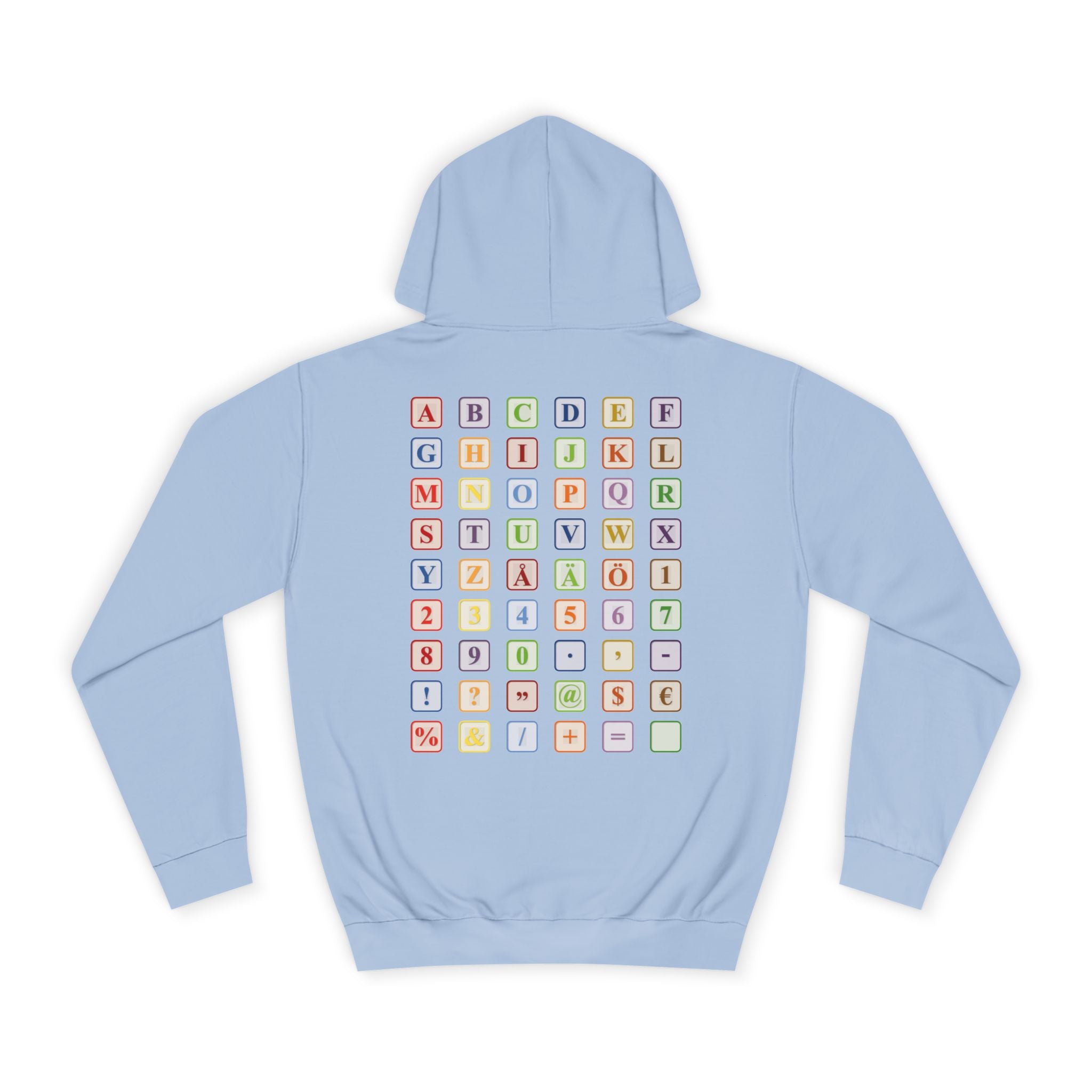 Alphabet Blocks Hoodie | Colorful Letter Grid, Back & Front Print