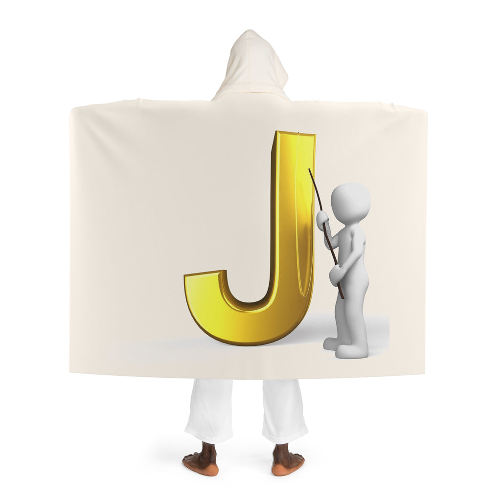 Gold Letter J With Figure Hooded Sherpa Fleece Blanket | Cozy Hooded Throw