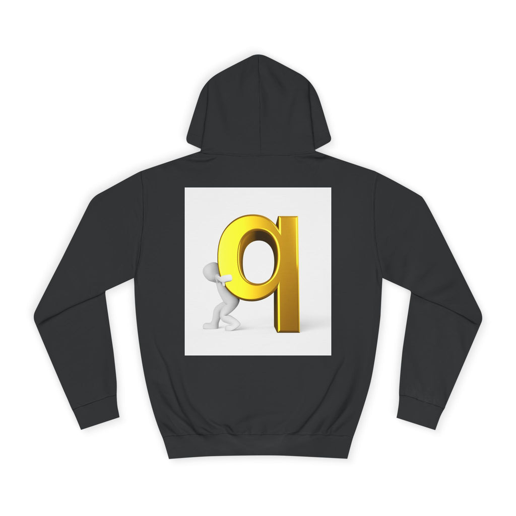Gold Letter Q Hoodie | 3D Figure Pushing Q Graphic