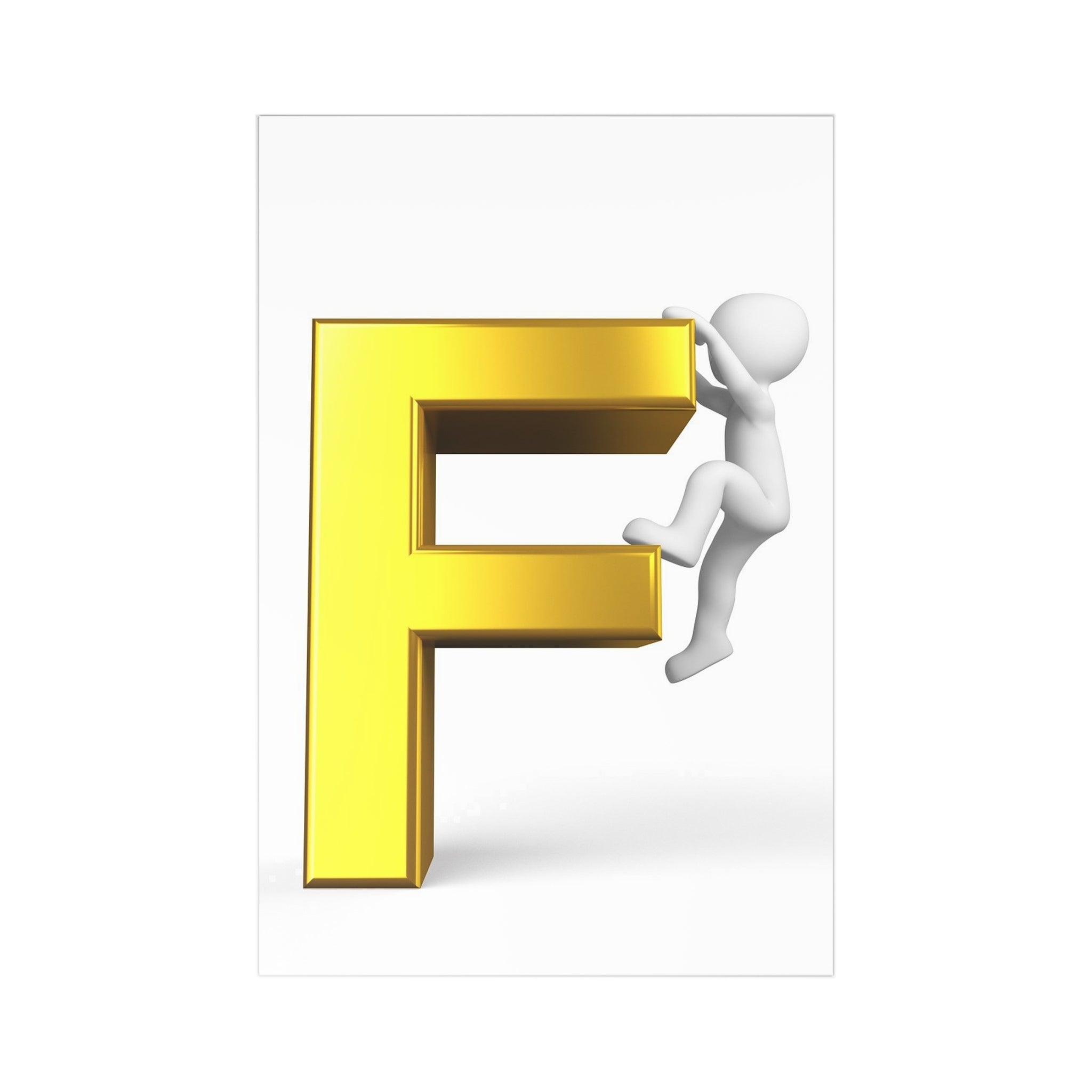 Golden Letter F Climbing Figure Postcards | Alphabet Illustration, 7pc Set
