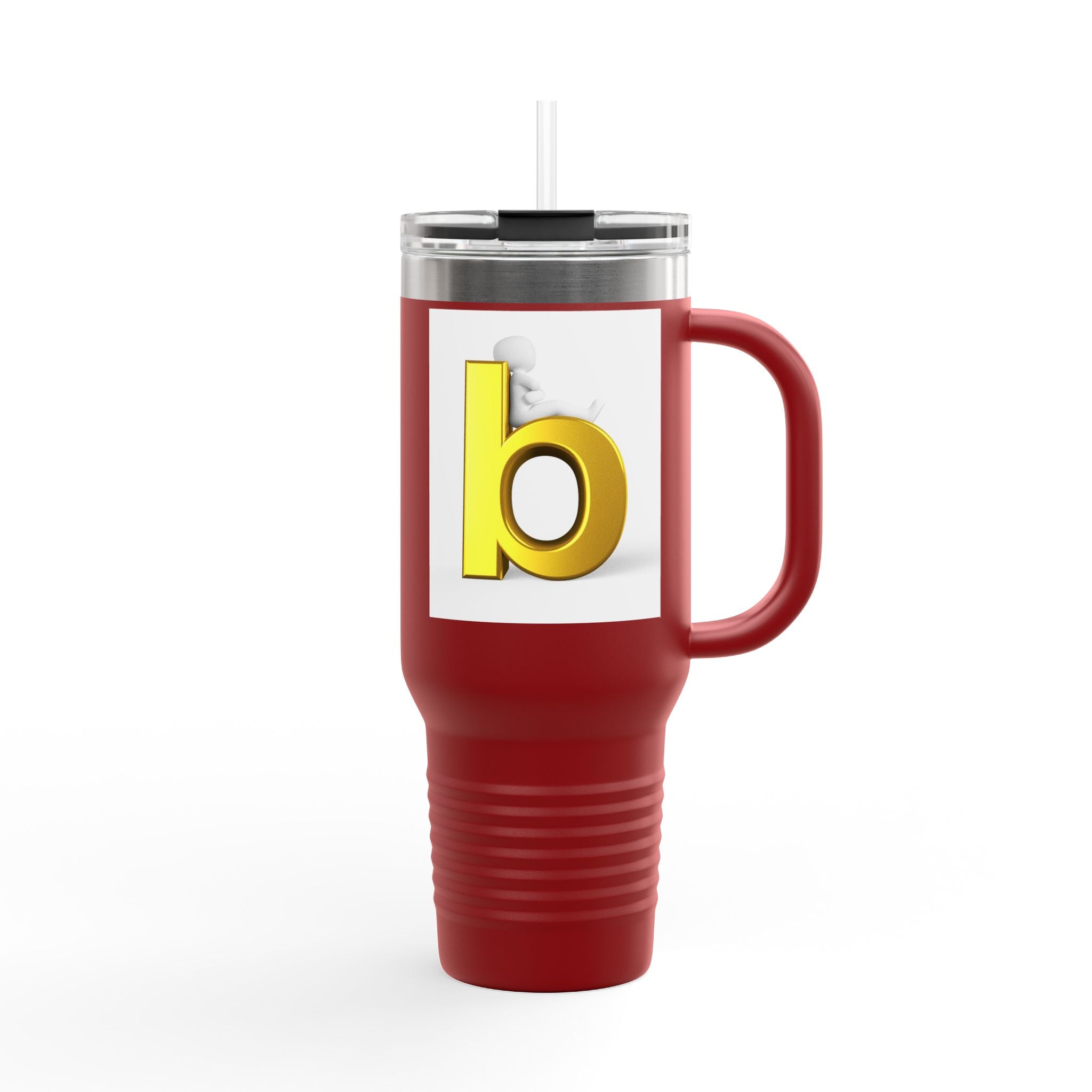 Gold 3D Letter B Travel Mug | 40oz Insulated Tumbler with Handle