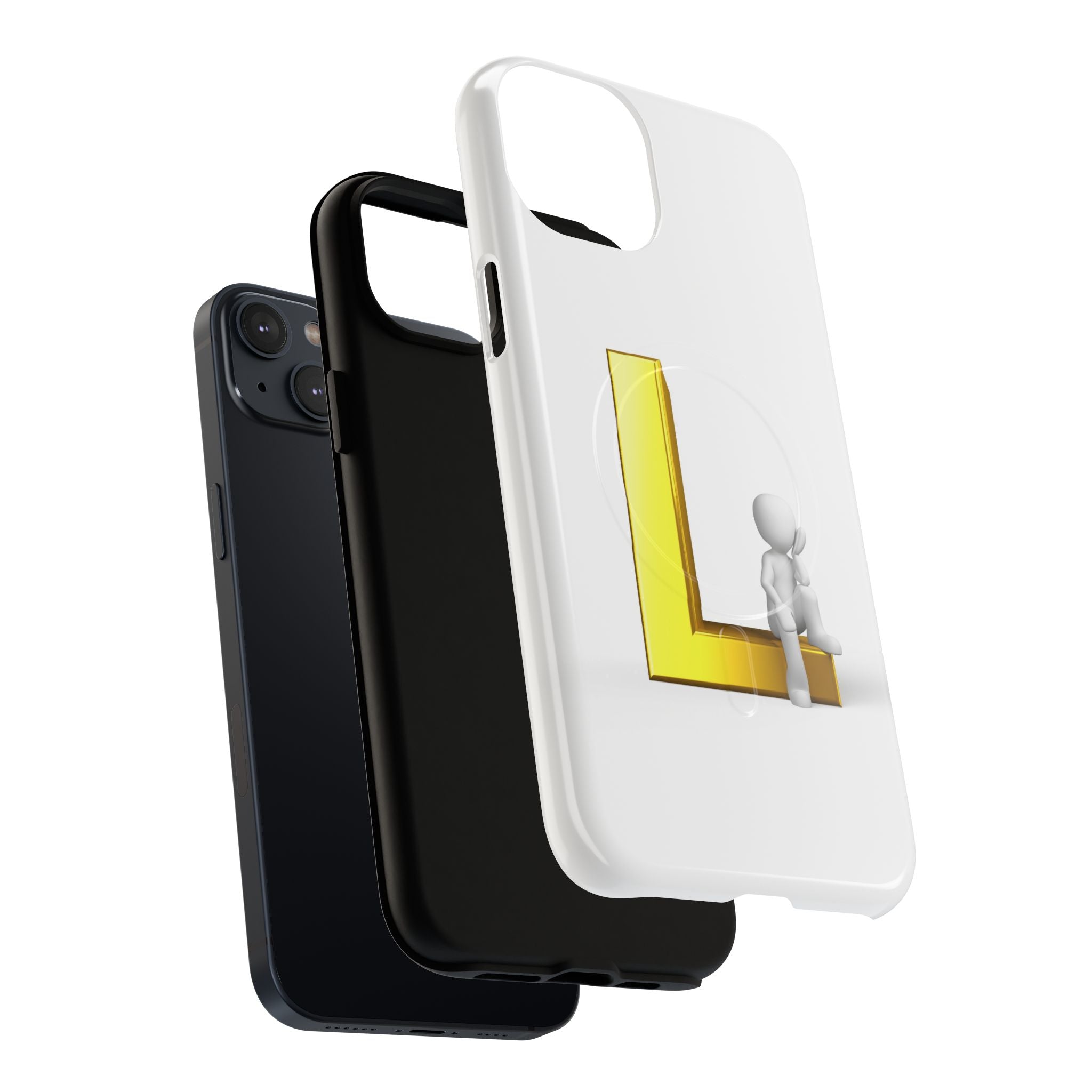 Yellow 3D Letter L with Sitting Figure phone case | Tough Magnetic Case