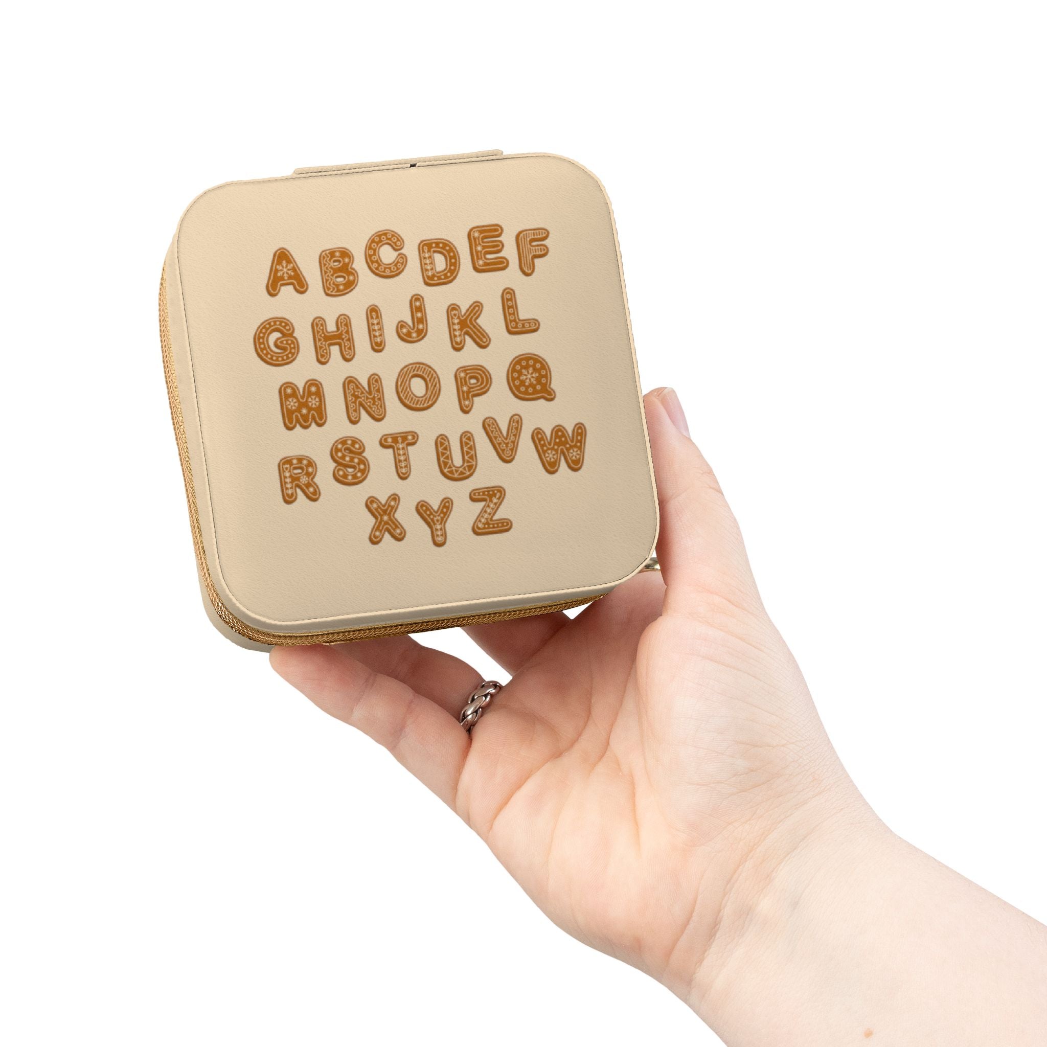 Étui de voyage compact et carré pour bijoux en carreaux alphabet