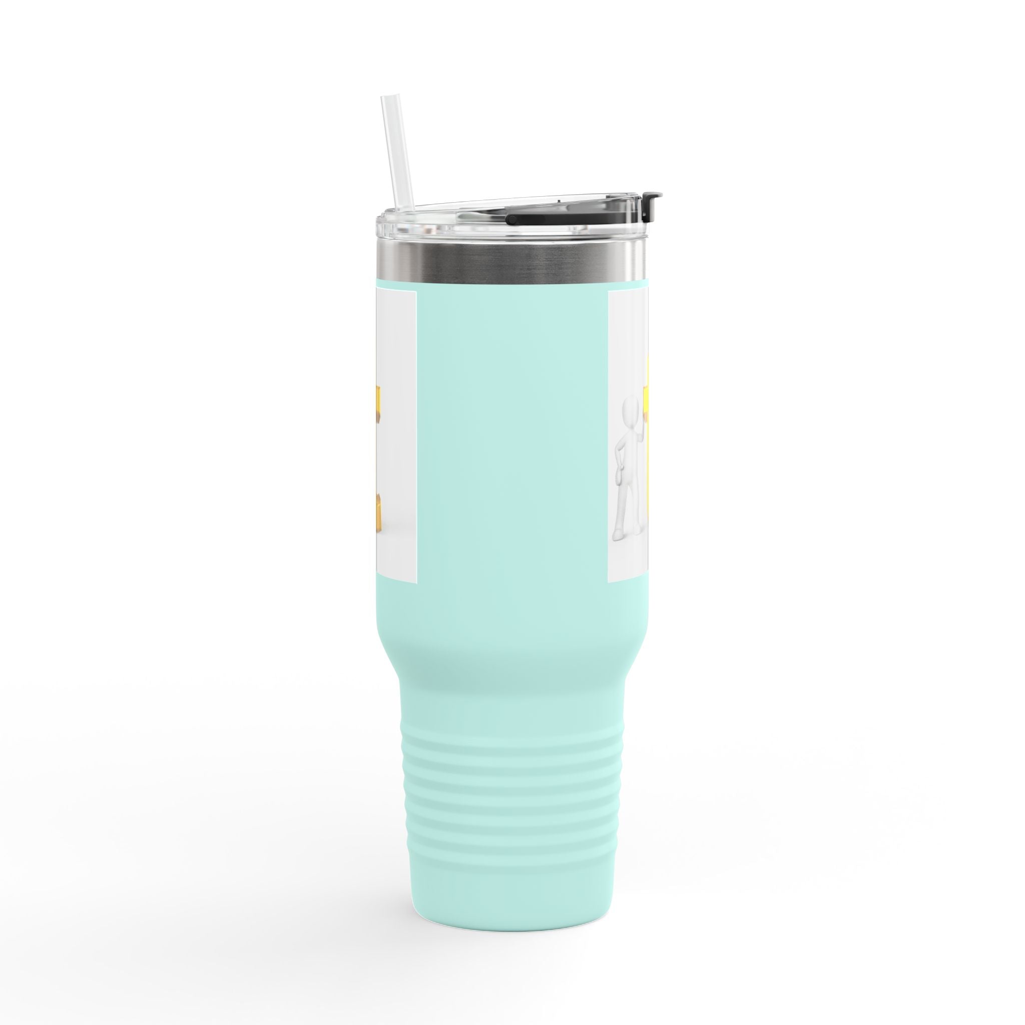Gobelet de voyage isotherme de 40 oz avec bonhomme allumette en 3D et lettre T dorée | Grand gobelet