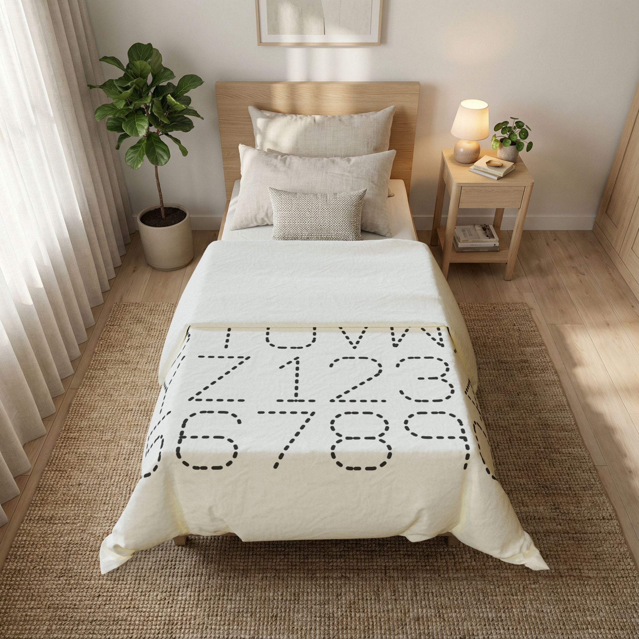 Dotted Alphabet and Numbers Duvet Cover | Modern Typography Bedding