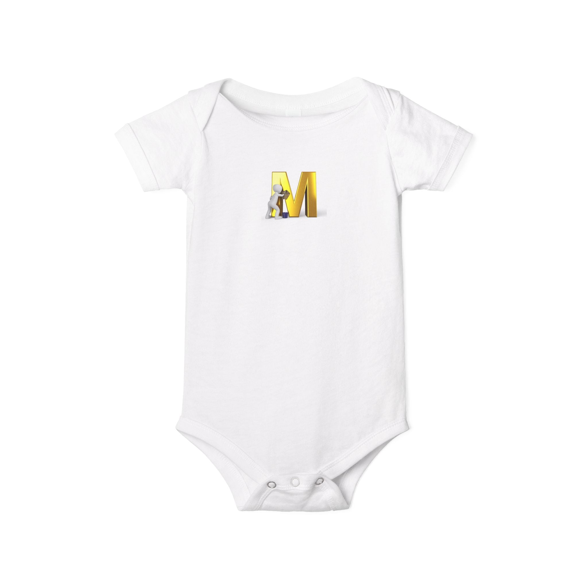 Lettre M jaune avec grenouillère souris | Body bébé initiales monogramme