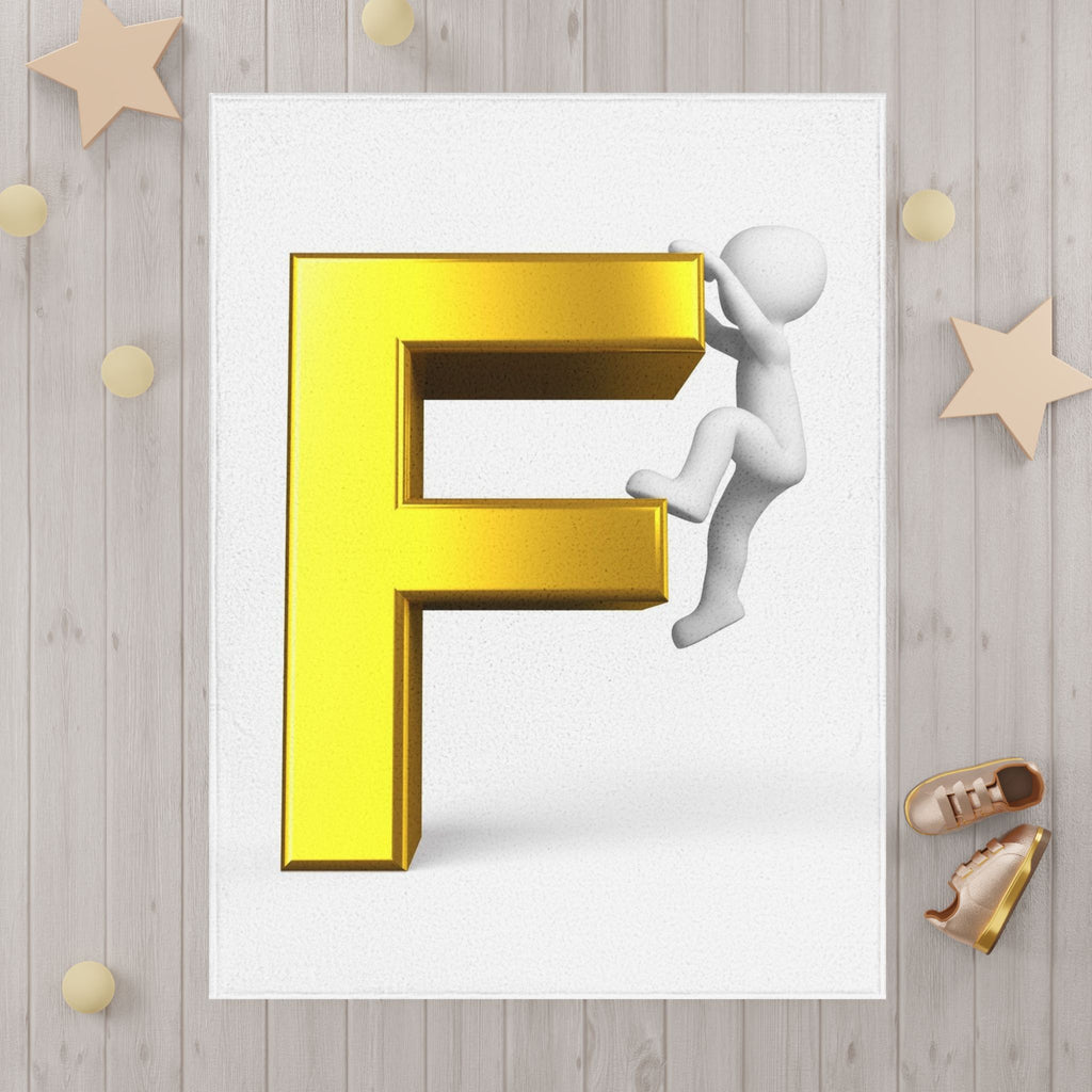 Letter F Climbing Figure Toddler Blanket | Gold Initial Alphabet Nursery Decor