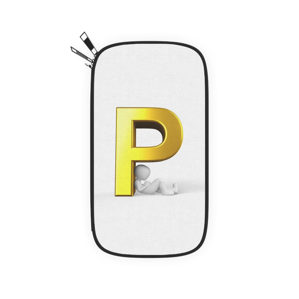 Gold 3D Letter P passport wallet | monogram travel pouch