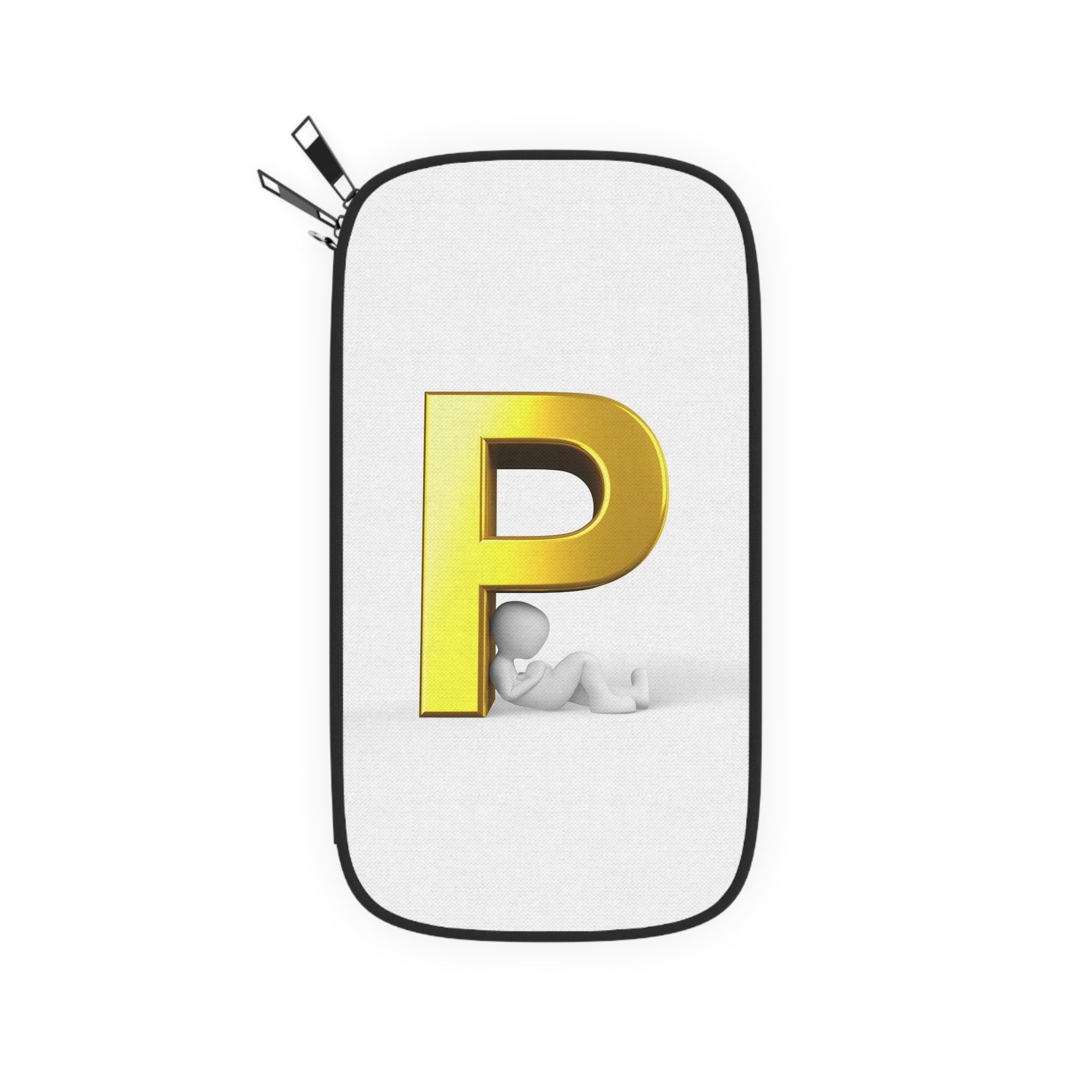 Gold 3D Letter P passport wallet | monogram travel pouch