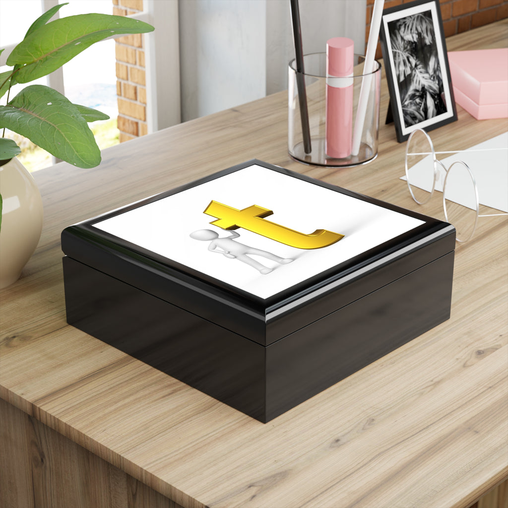 3D Stick Figure with Gold Letter t Jewelry Box | Personalized Keepsake