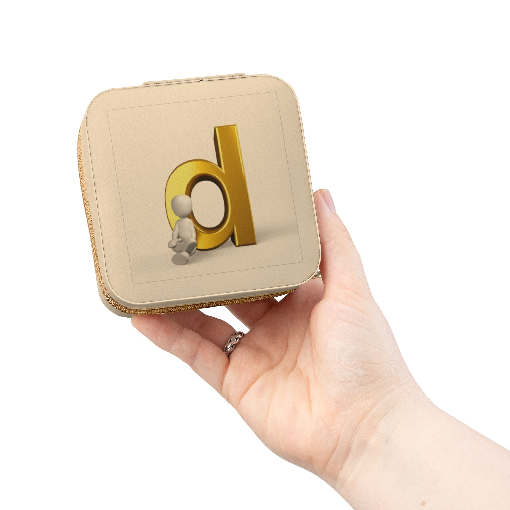 Étui de voyage porte-bijoux initial D en or | Organisateur compact en velours rose